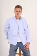Powder Blue Striped Cotton Regular Fit Shirt