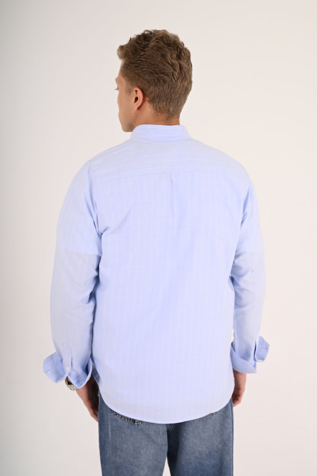 Powder Blue Striped Cotton Regular Fit Shirt