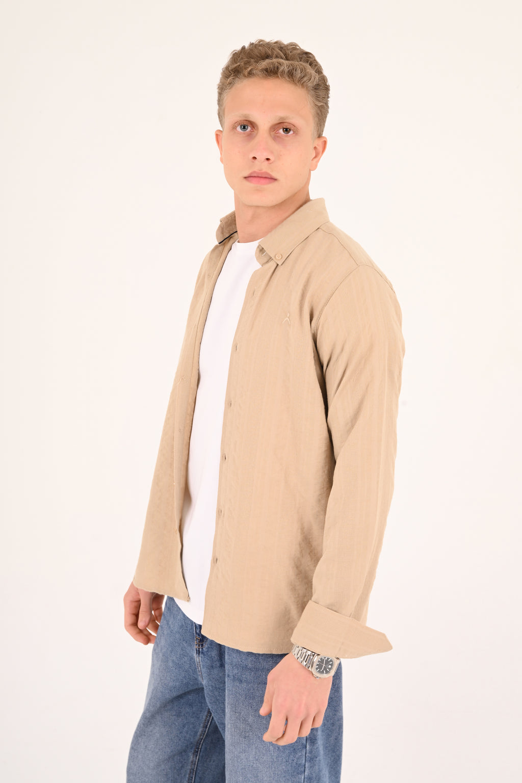 Warm Sand Cotton Jacquard Regular Fit Shirt