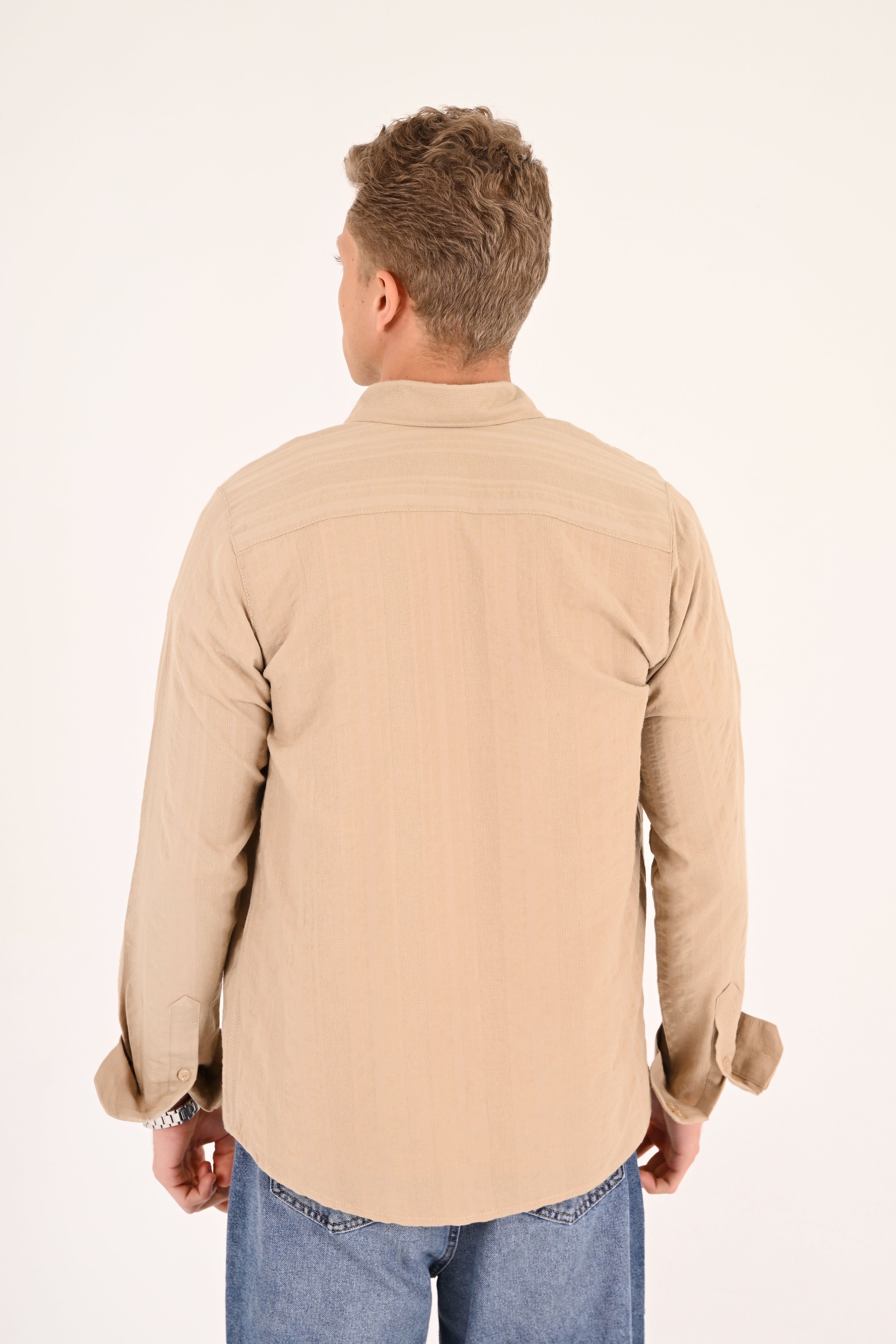Warm Sand Cotton Jacquard Regular Fit Shirt