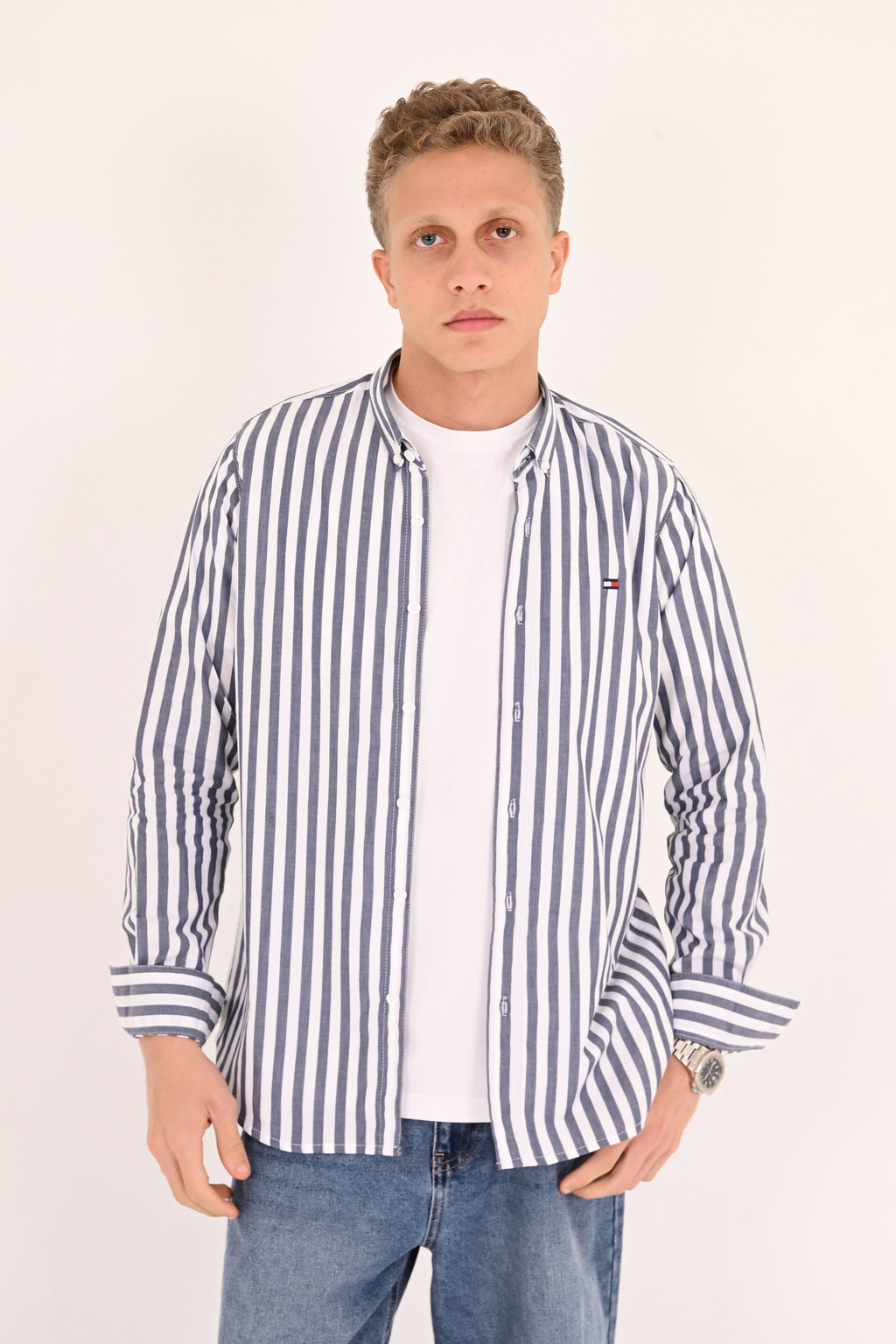 Slate Grey Striped Tommy Regular Fit Shirt