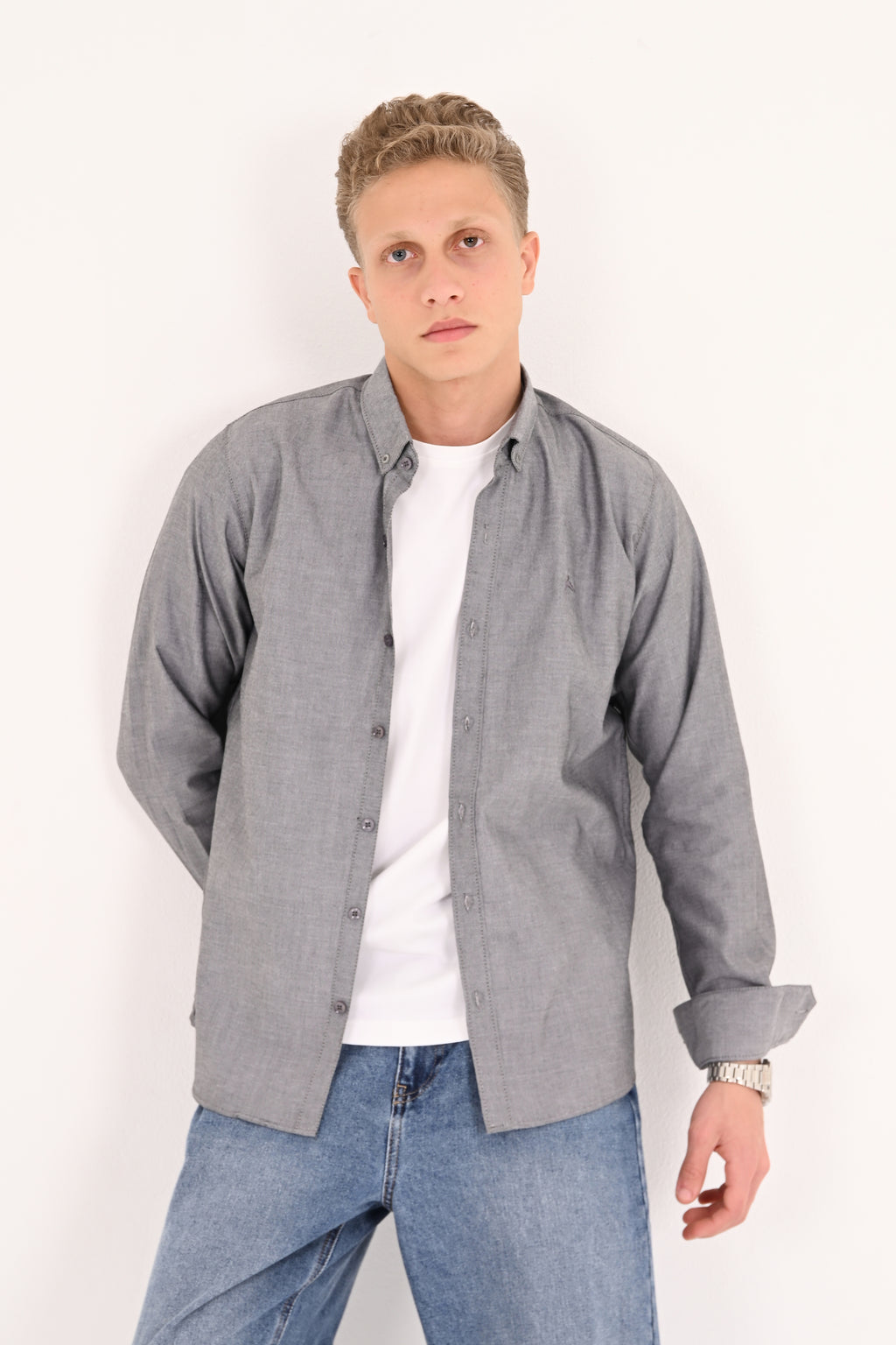 Grey Regular Fit Oxford Shirt