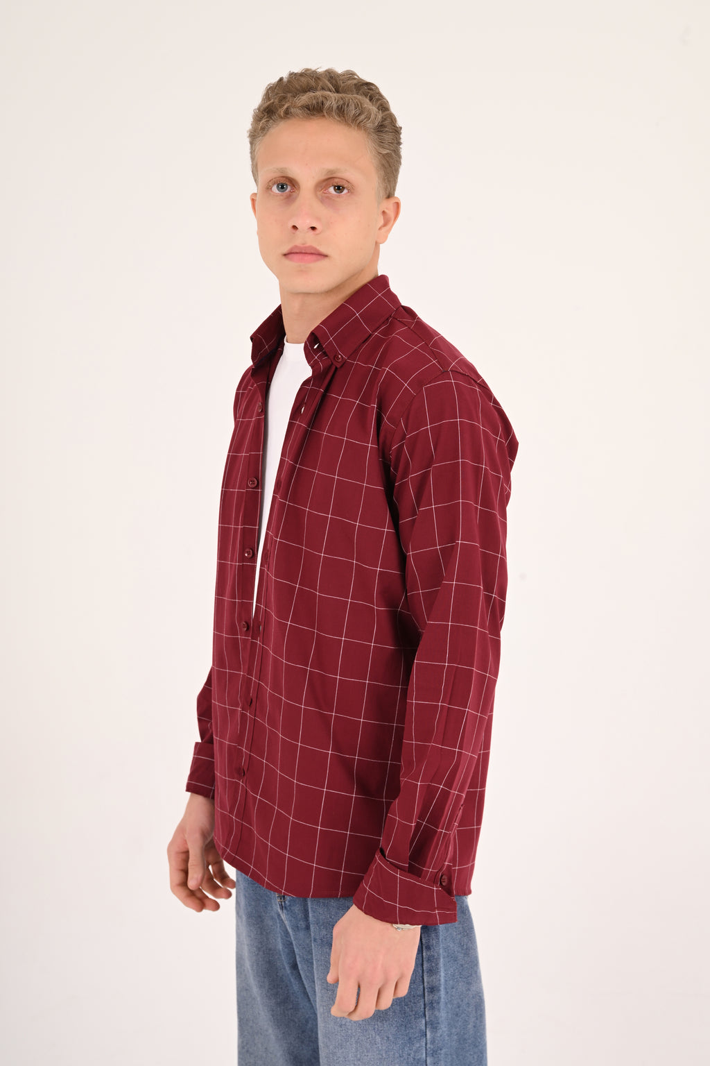 Burgundy Windowpane Regular Fit Check Shirt