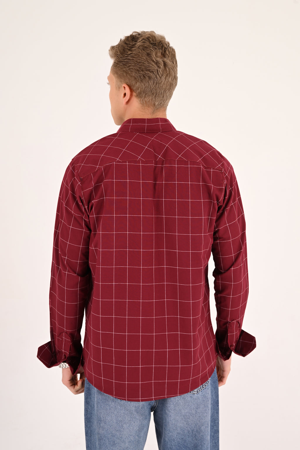 Burgundy Windowpane Regular Fit Check Shirt