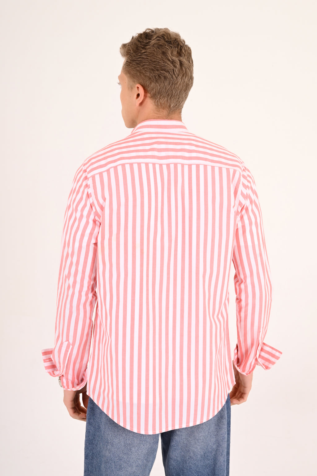 Coral Pink Striped Tommy Regular Fit Shirt