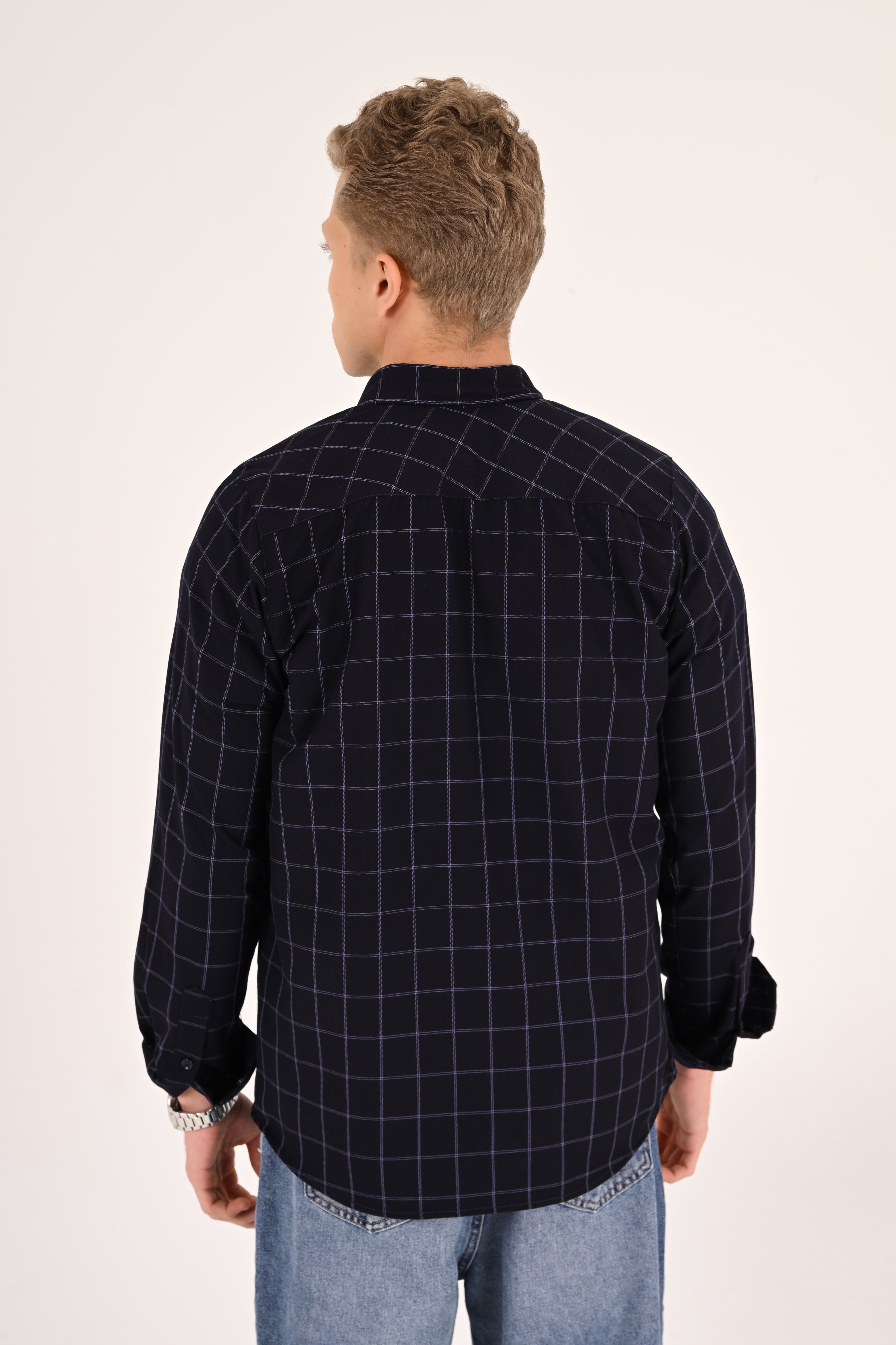 Dark Navy Windowpane Regular Fit Check Shirt
