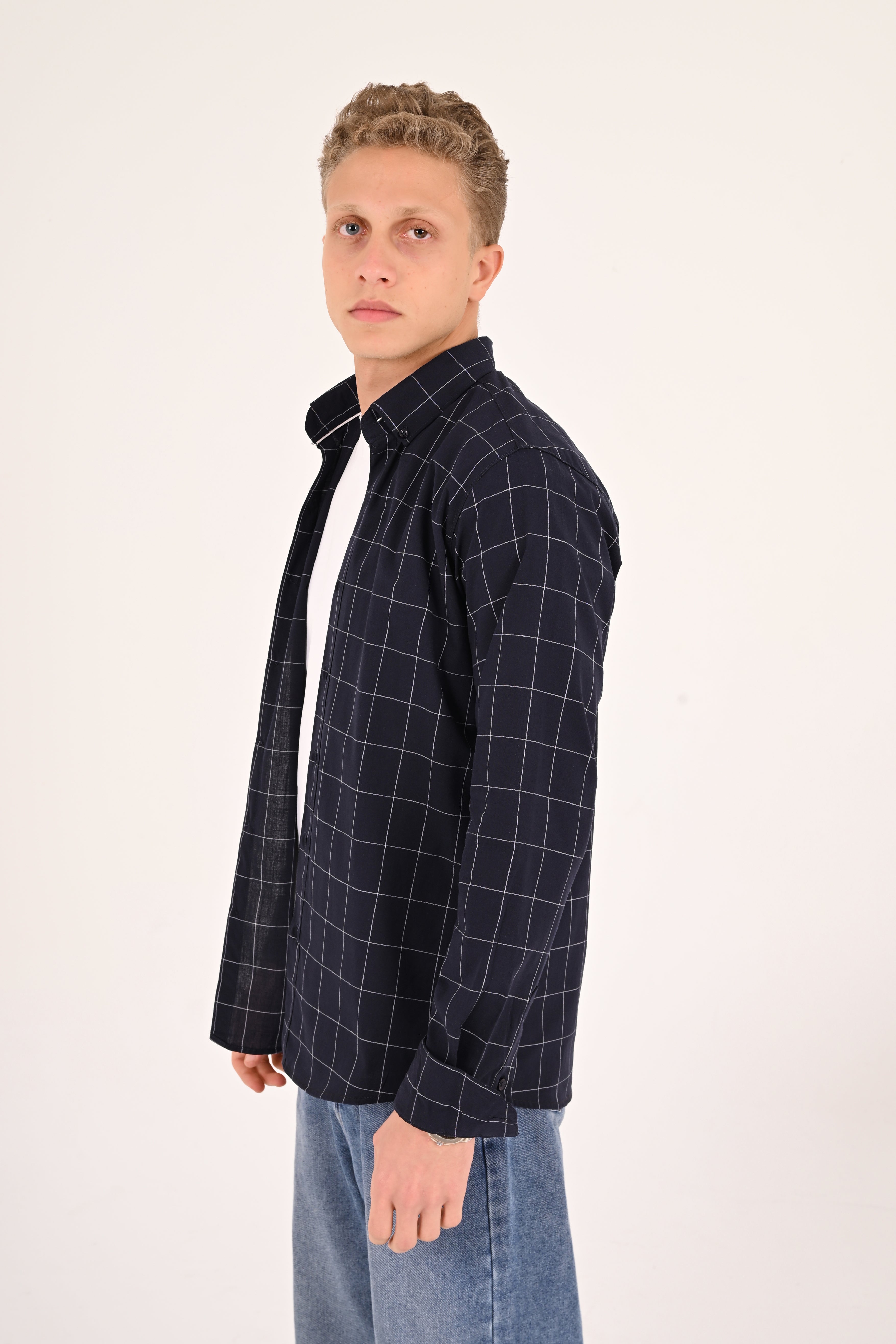 Midnight Navy Windowpane Regular Fit Check Shirt