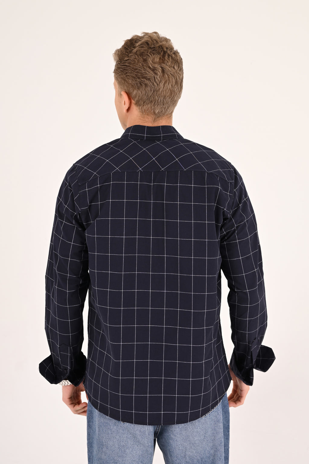 Midnight Navy Windowpane Regular Fit Check Shirt