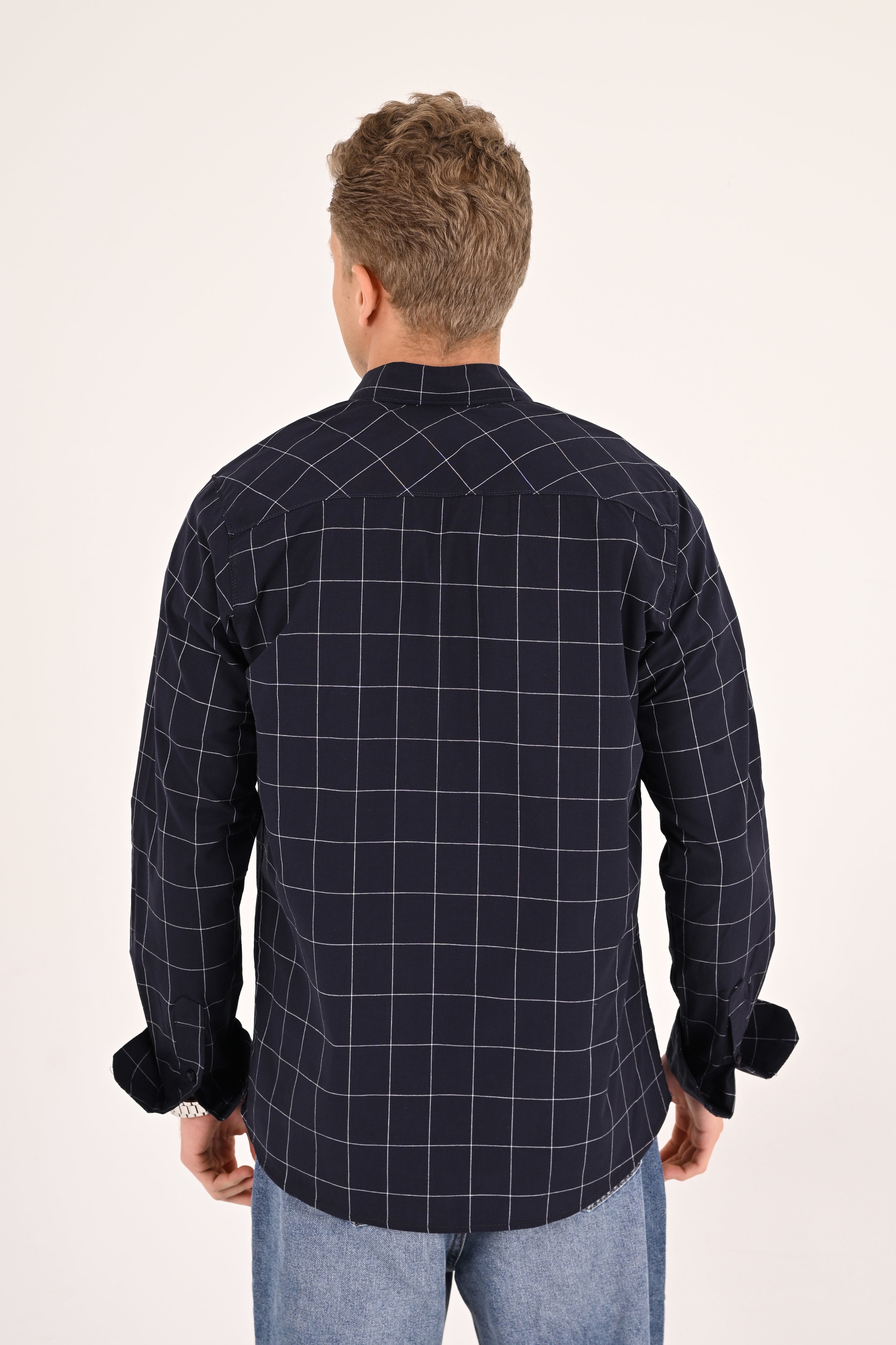 Midnight Navy Windowpane Regular Fit Check Shirt