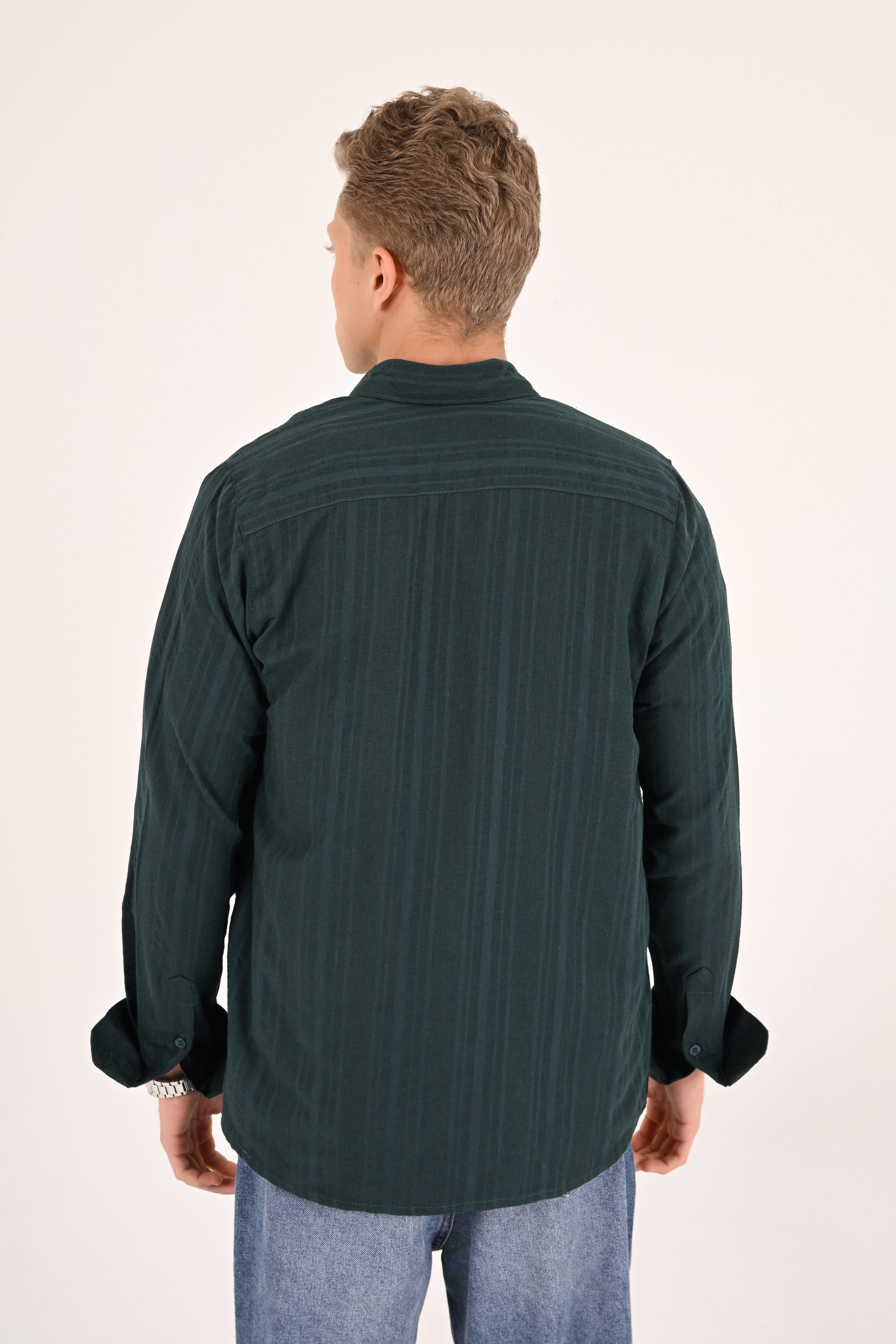 Forest Green Cotton Jacquard Regular Fit Shirt