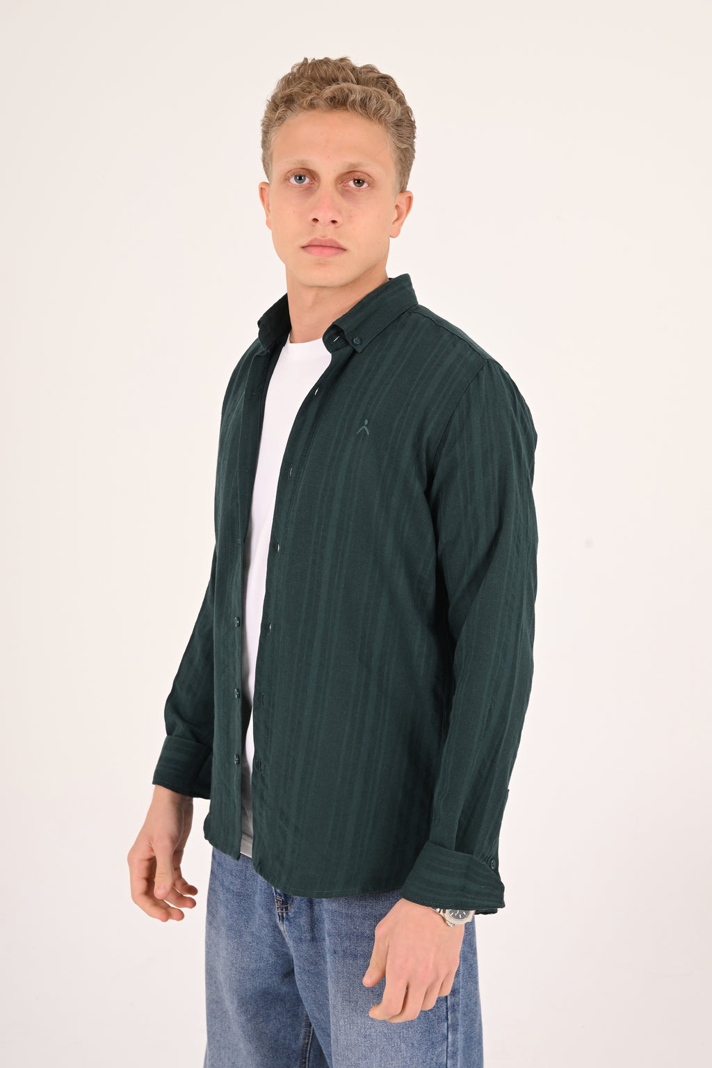Forest Green Cotton Jacquard Regular Fit Shirt