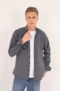 Navy Grey Small Check Regular Fit Shirt