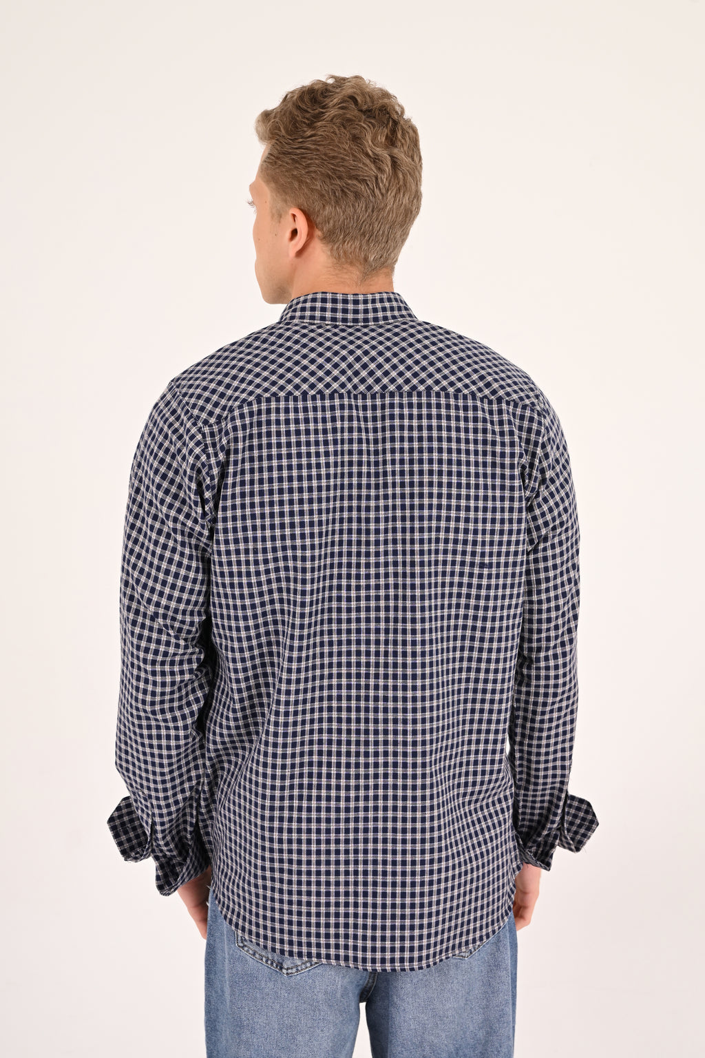Navy Grey Small Check Regular Fit Shirt