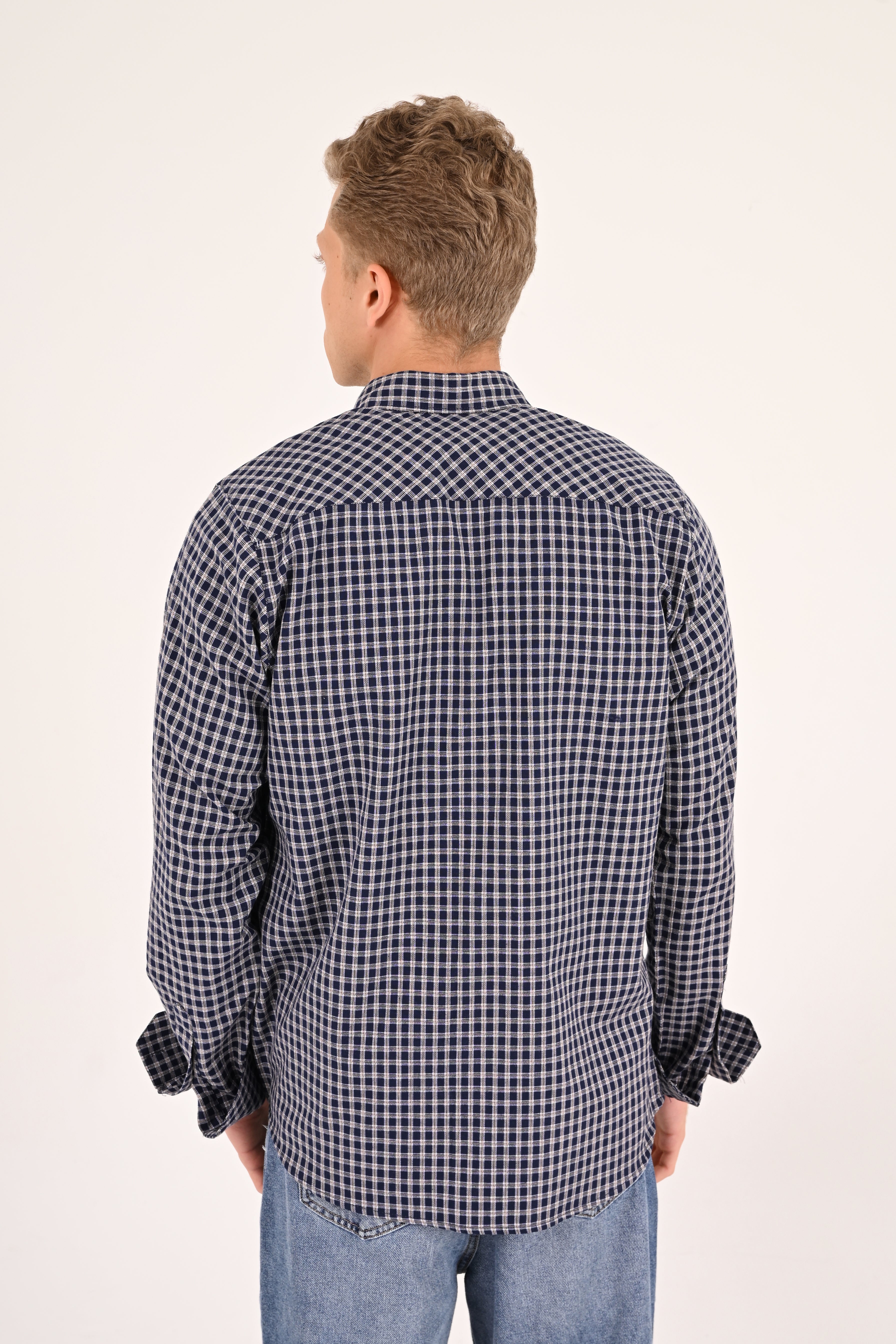 Navy Grey Small Check Regular Fit Shirt