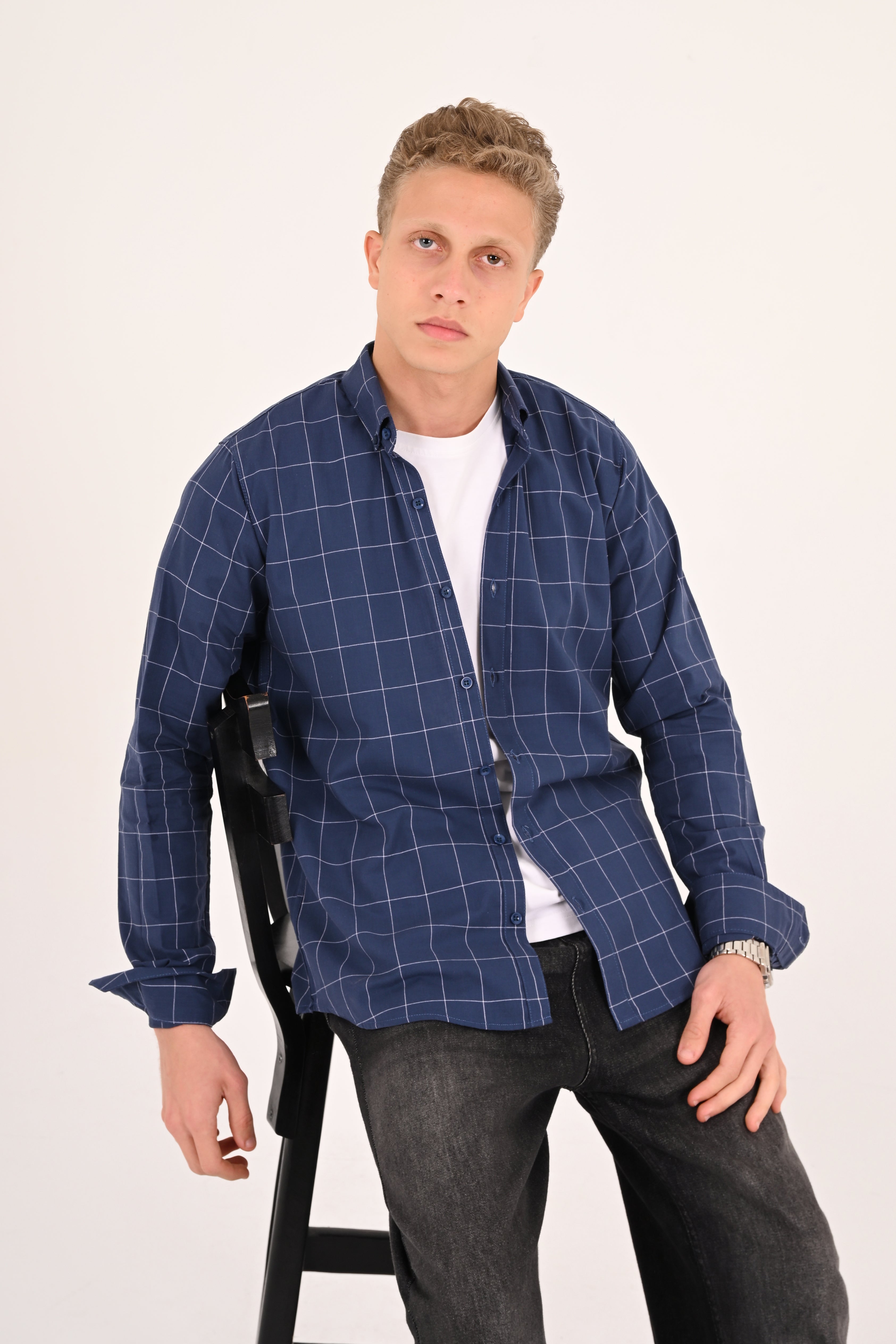 Blue Windowpane Regular Fit Check Shirt