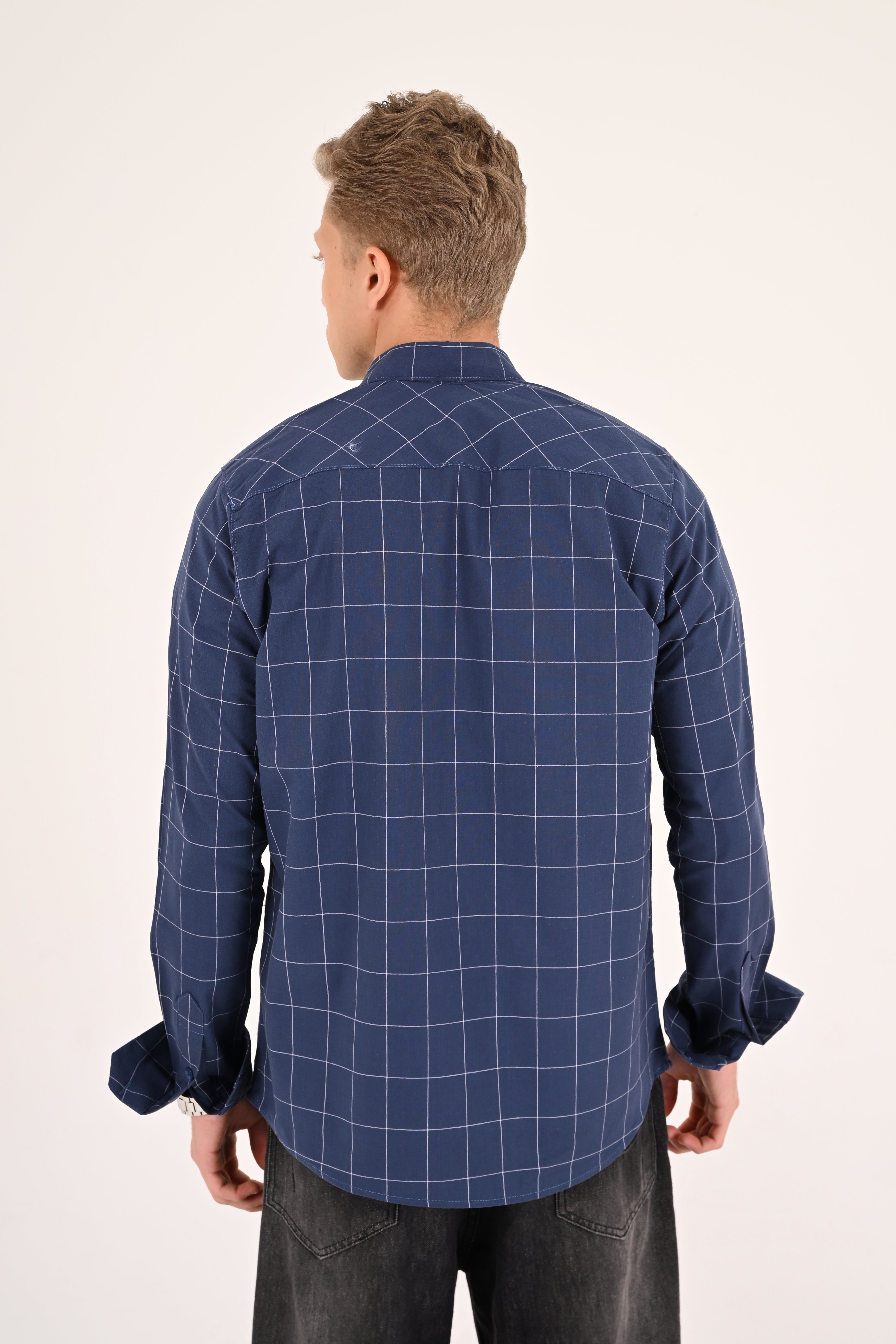 Blue Windowpane Regular Fit Check Shirt