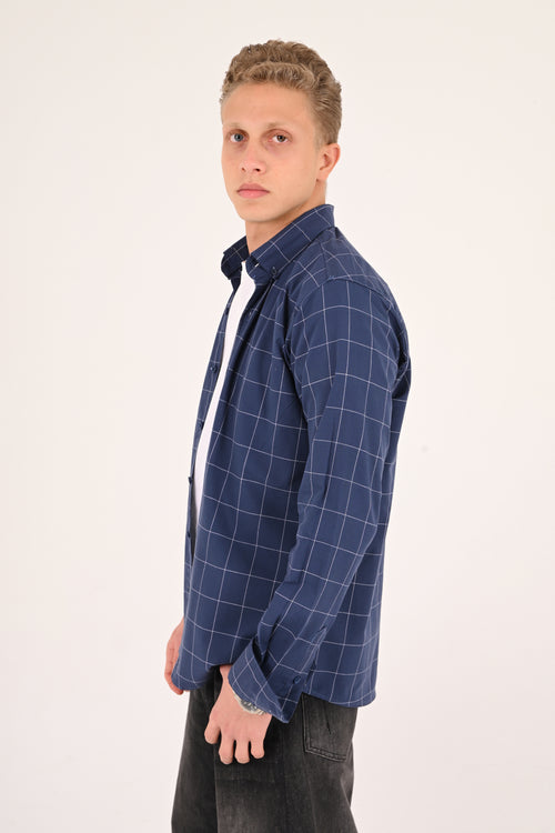 Blue Windowpane Regular Fit Check Shirt