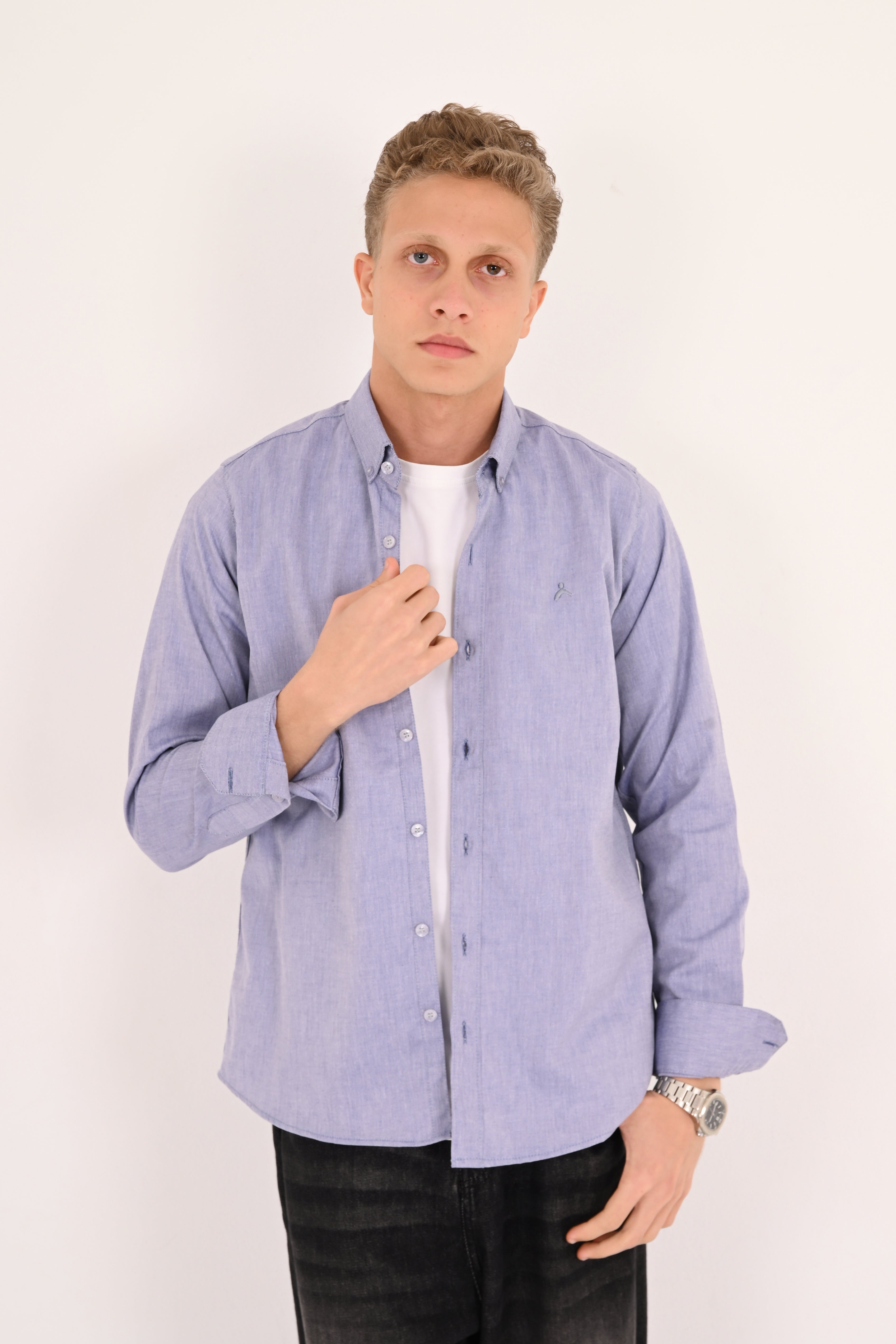 Sky Blue Regular Fit Oxford Shirt