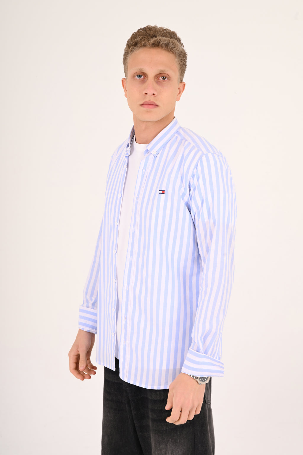 Sky Blue Striped Tommy Regular Fit Shirt
