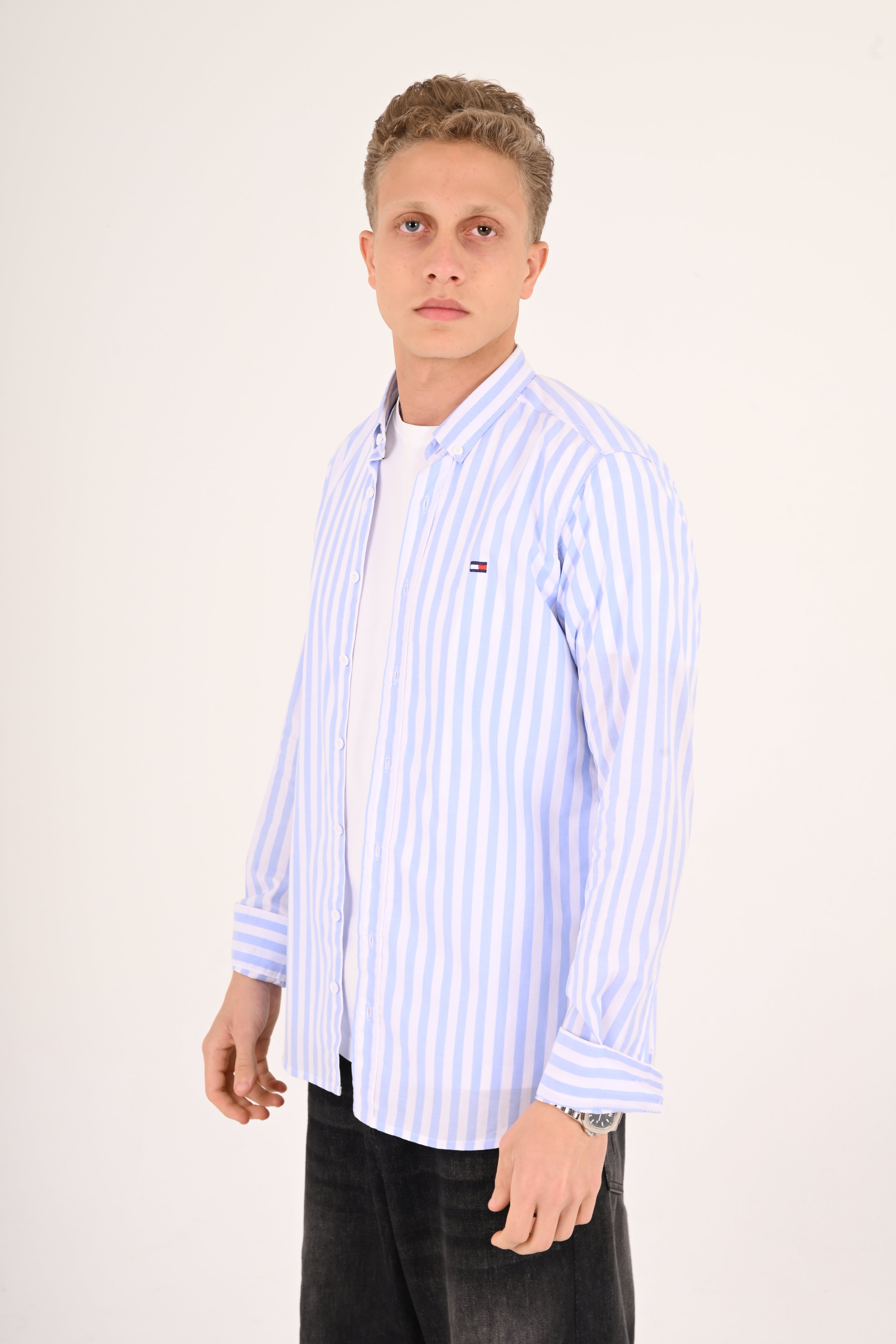 Sky Blue Striped Tommy Regular Fit Shirt