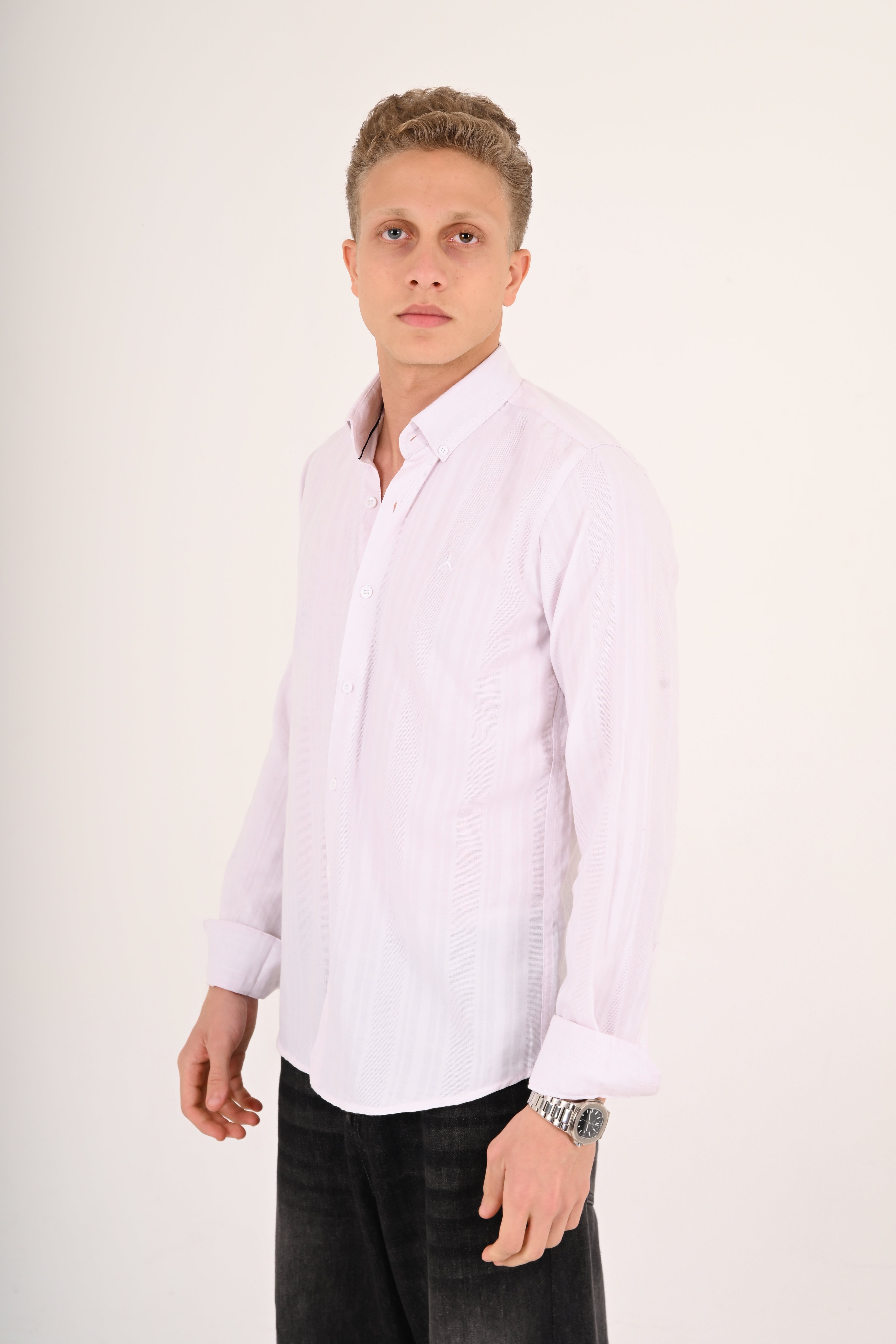 White Cotton Jacquard Regular Fit Shirt