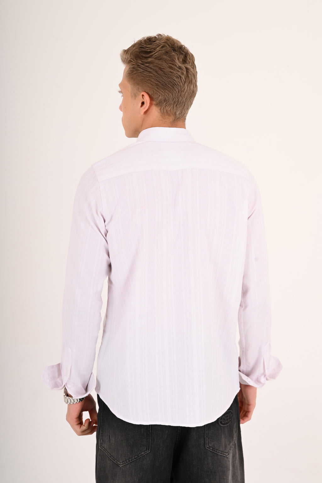 White Cotton Jacquard Regular Fit Shirt