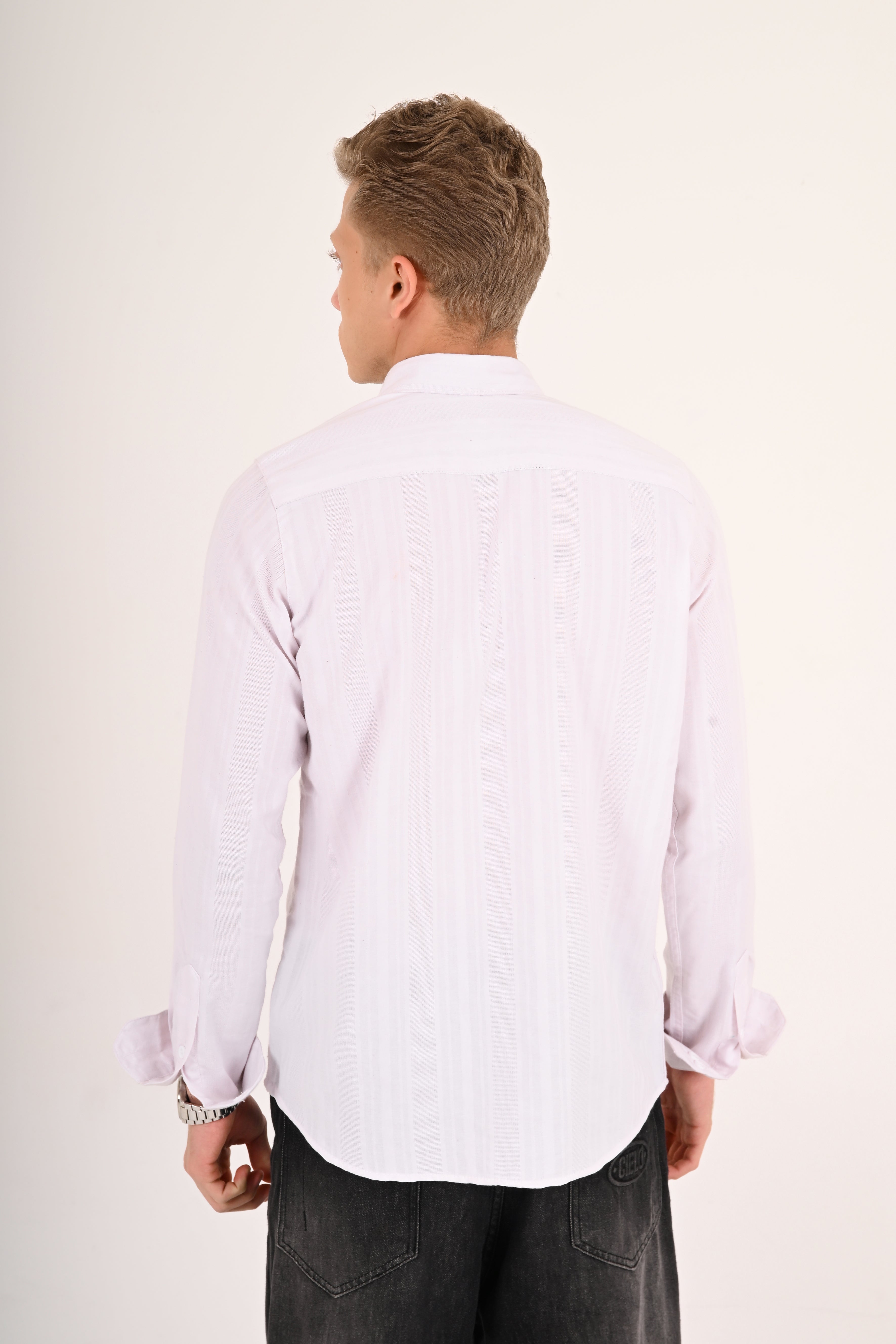 White Cotton Jacquard Regular Fit Shirt