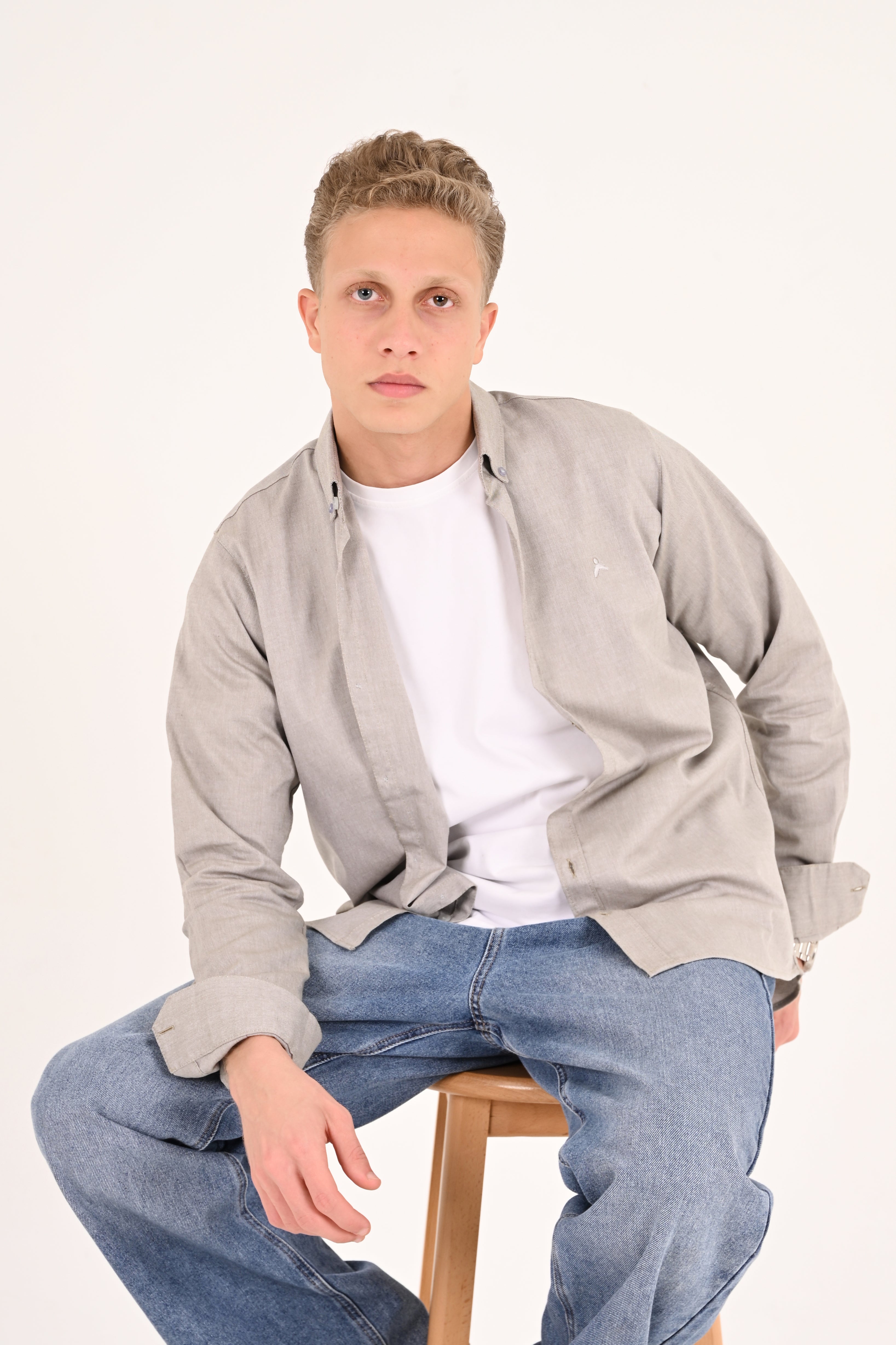 Light Heather Grey Regular Fit Oxford Shirt