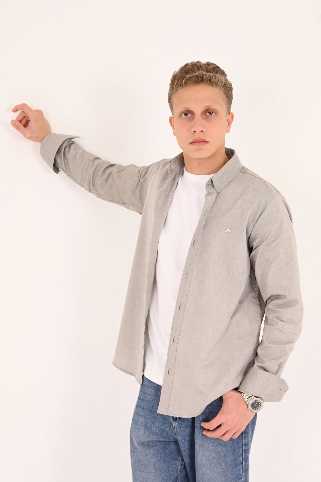 Light Heather Grey Regular Fit Oxford Shirt