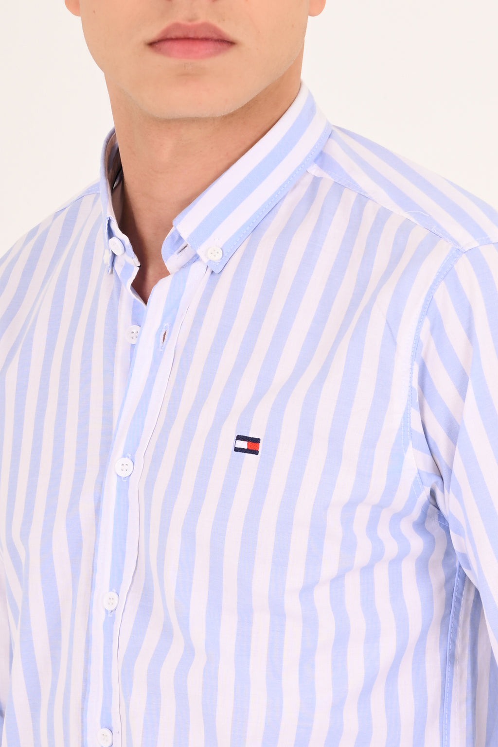 Sky Blue Striped Tommy Regular Fit Shirt