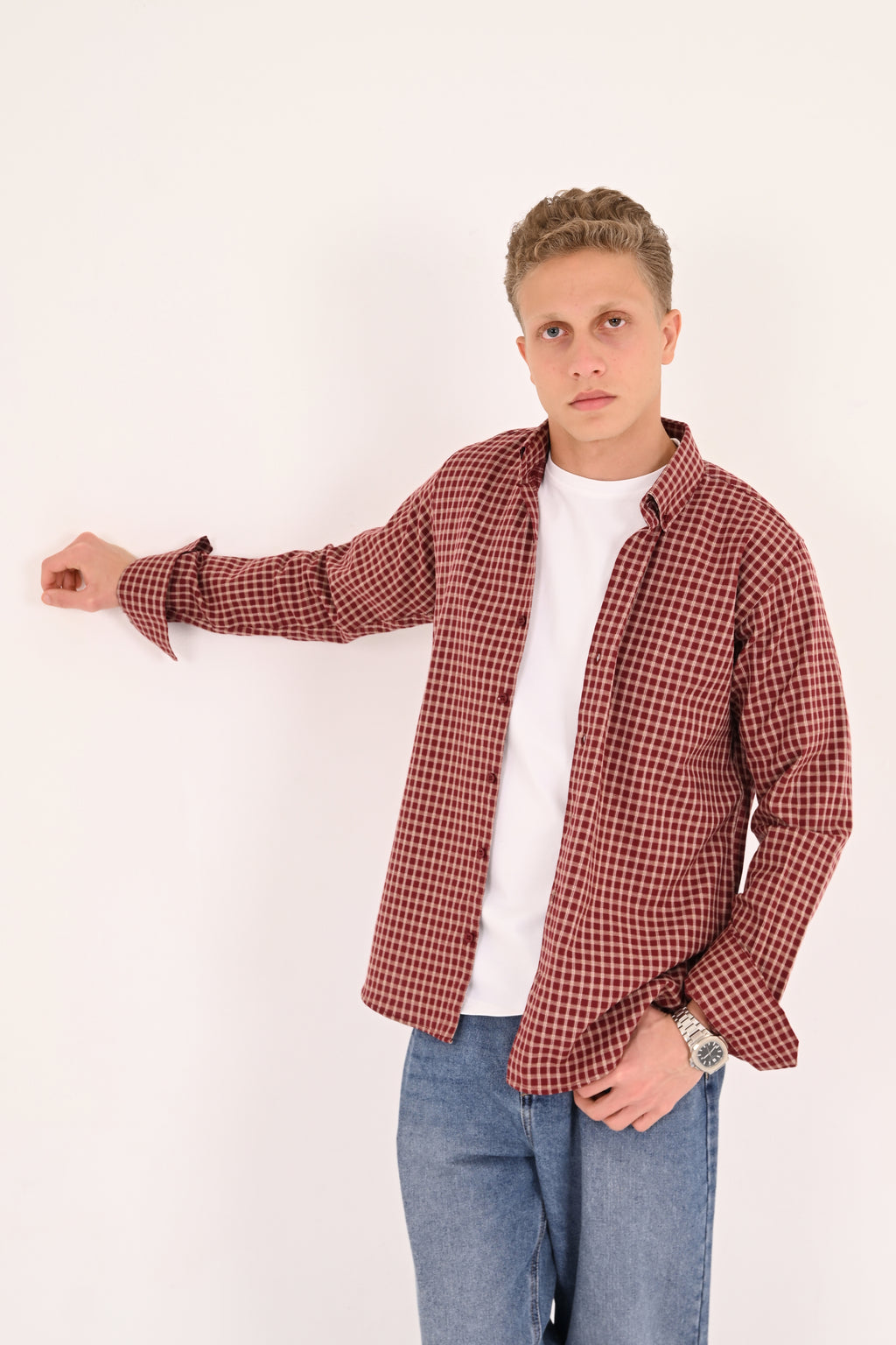 Deep Burgundy Small Check Regular Fit Shirt