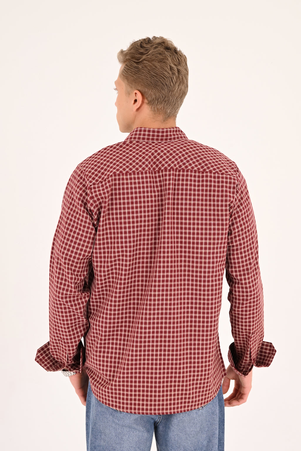 Deep Burgundy Small Check Regular Fit Shirt