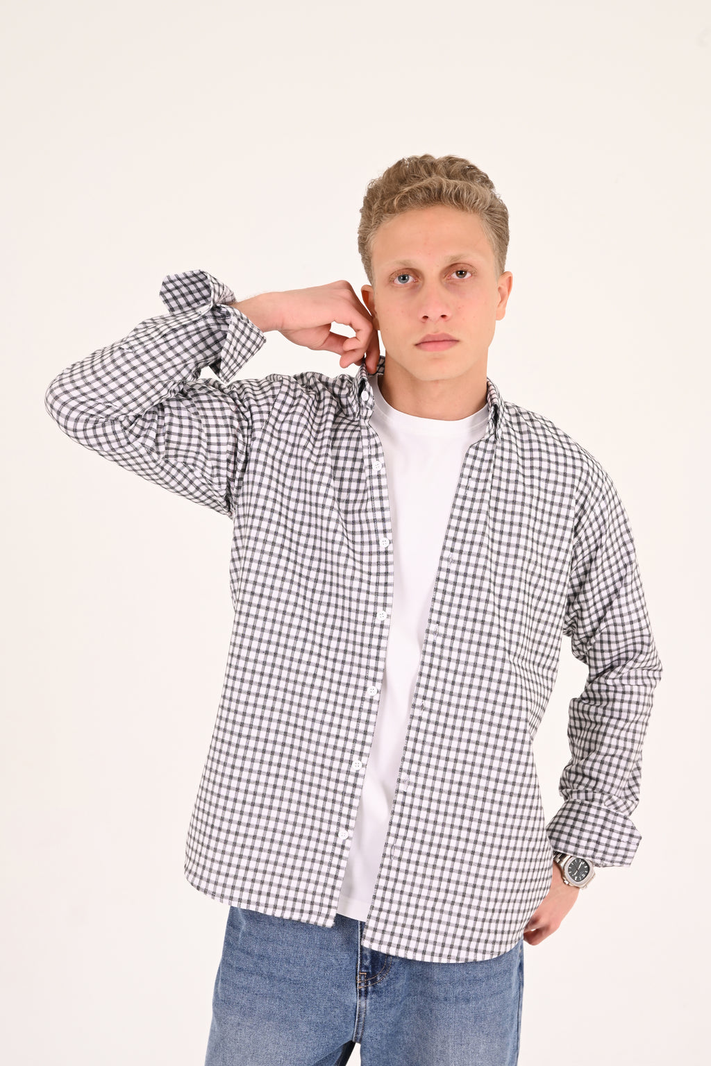 Crisp White Small Check Regular Fit Shirt