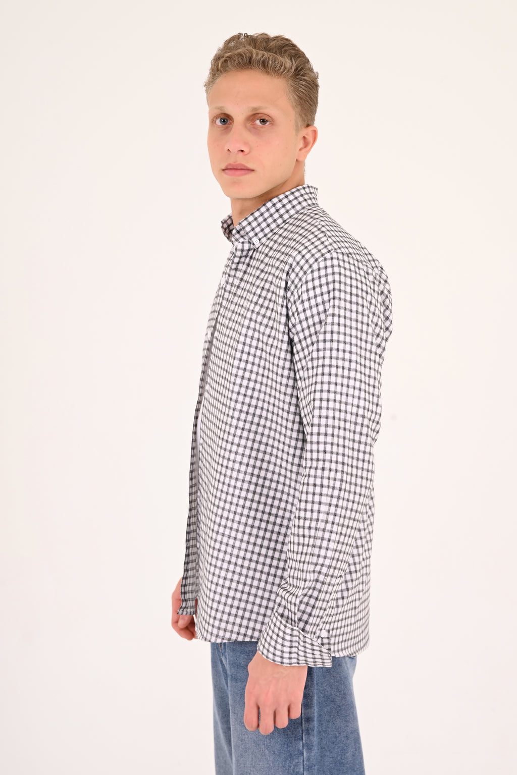 Crisp White Small Check Regular Fit Shirt