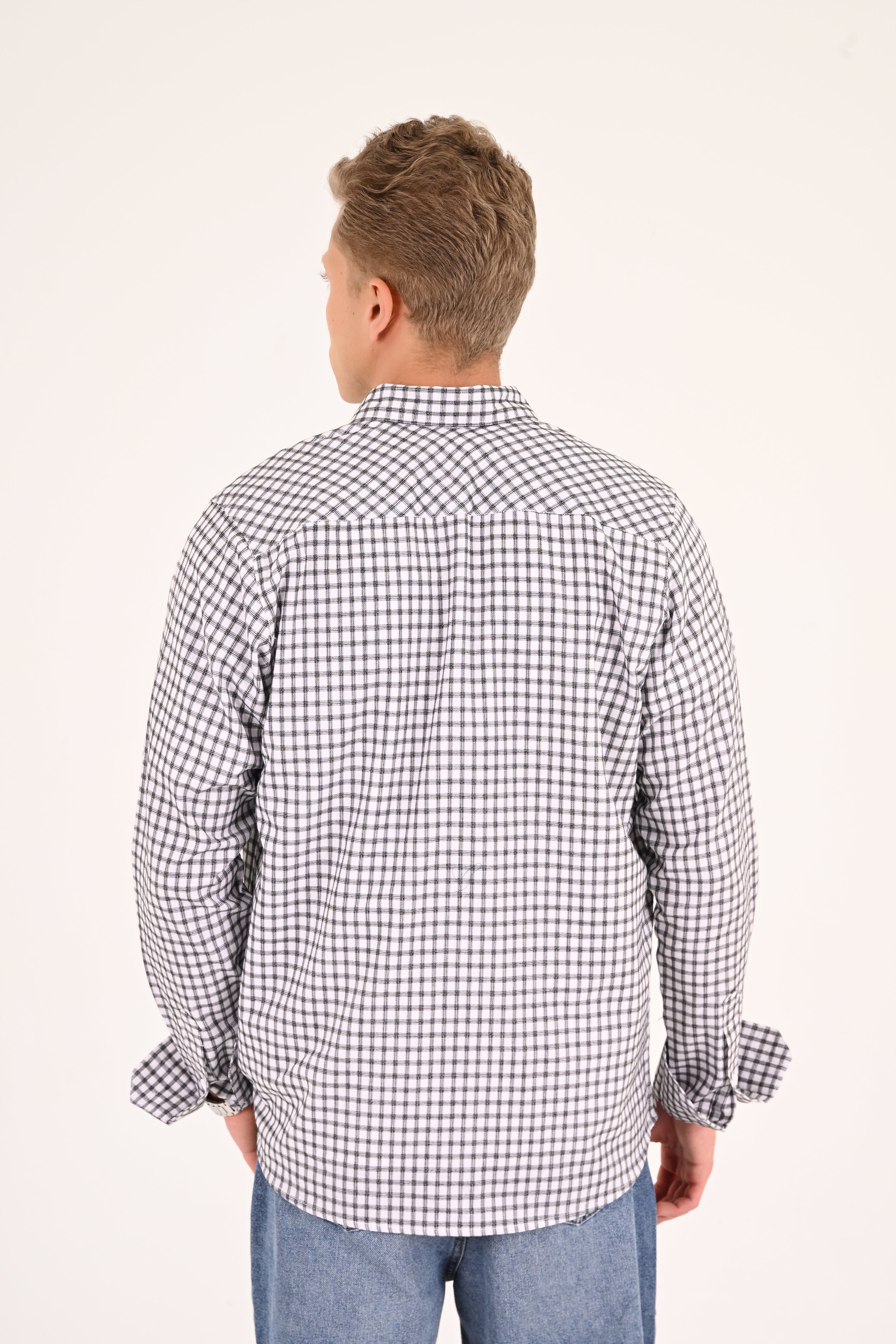 Crisp White Small Check Regular Fit Shirt