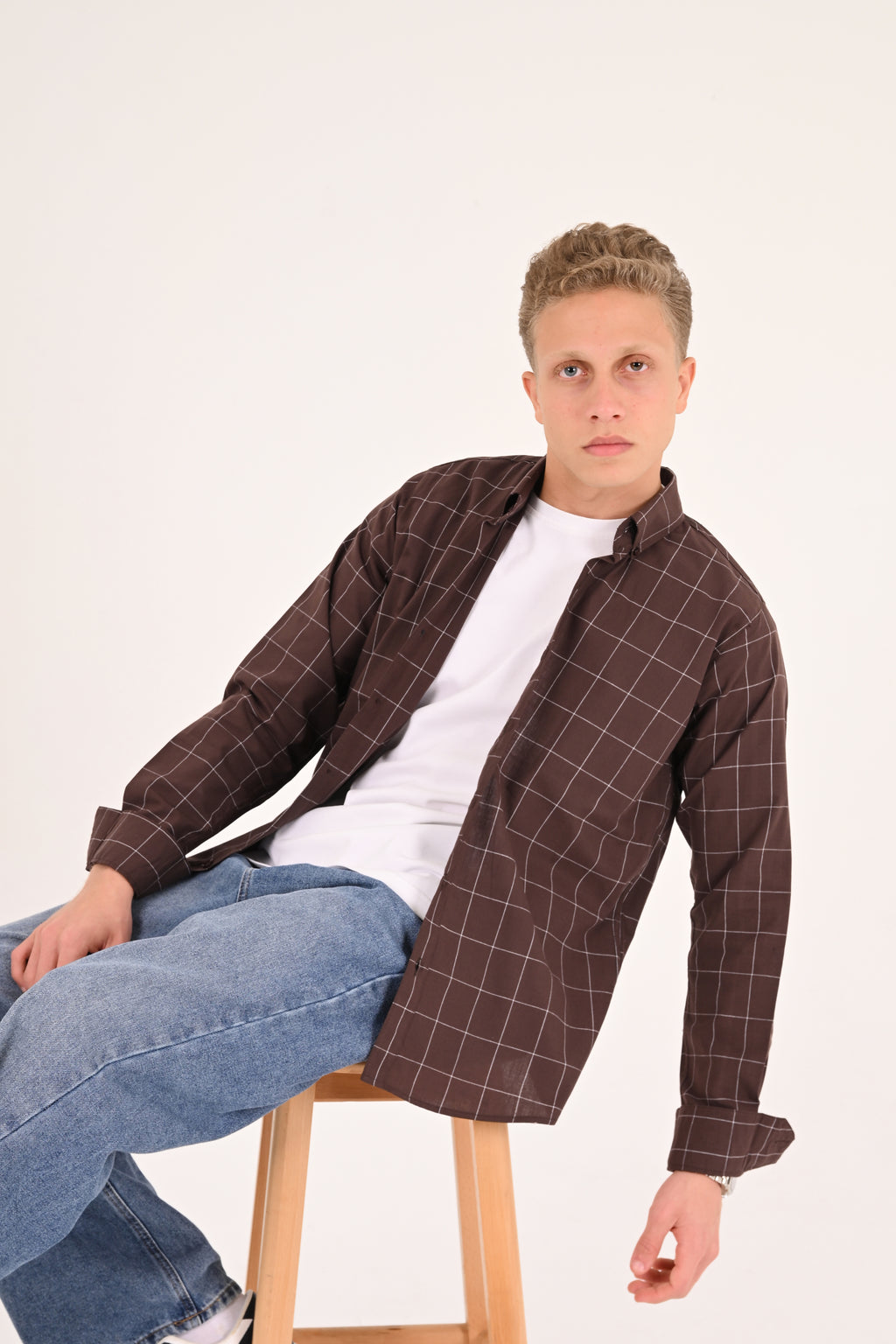 Mocha Windowpane Regular Fit Check Shirt