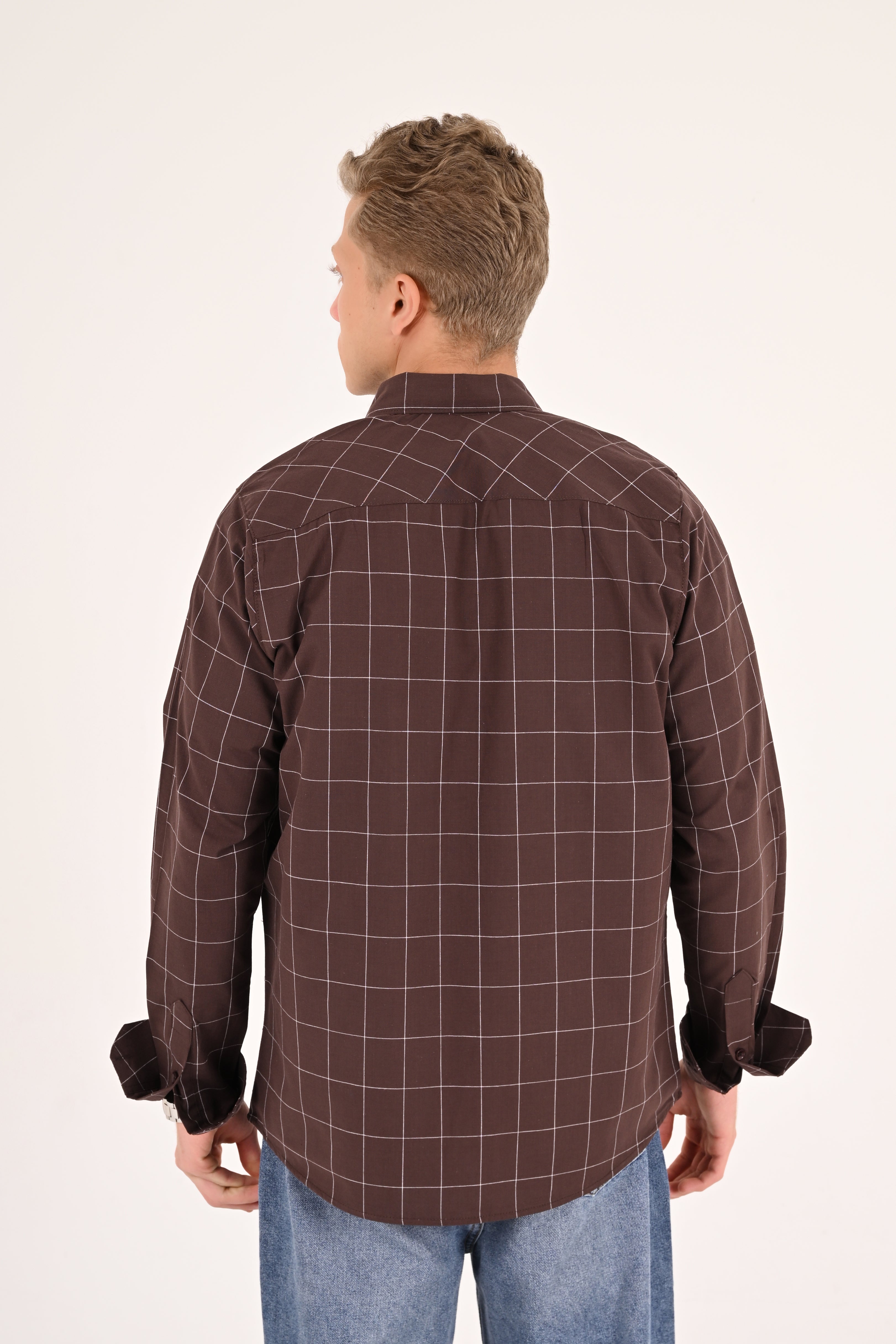 Mocha Windowpane Regular Fit Check Shirt