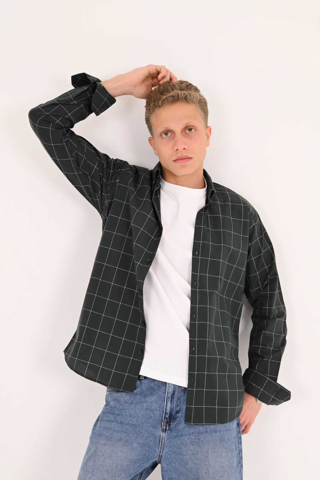 Forest Green Windowpane Regular Fit Check Shirt
