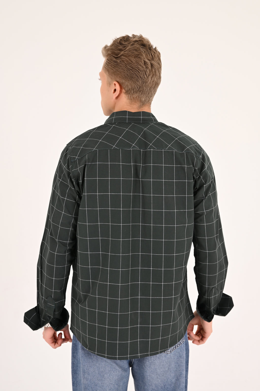 Forest Green Windowpane Regular Fit Check Shirt
