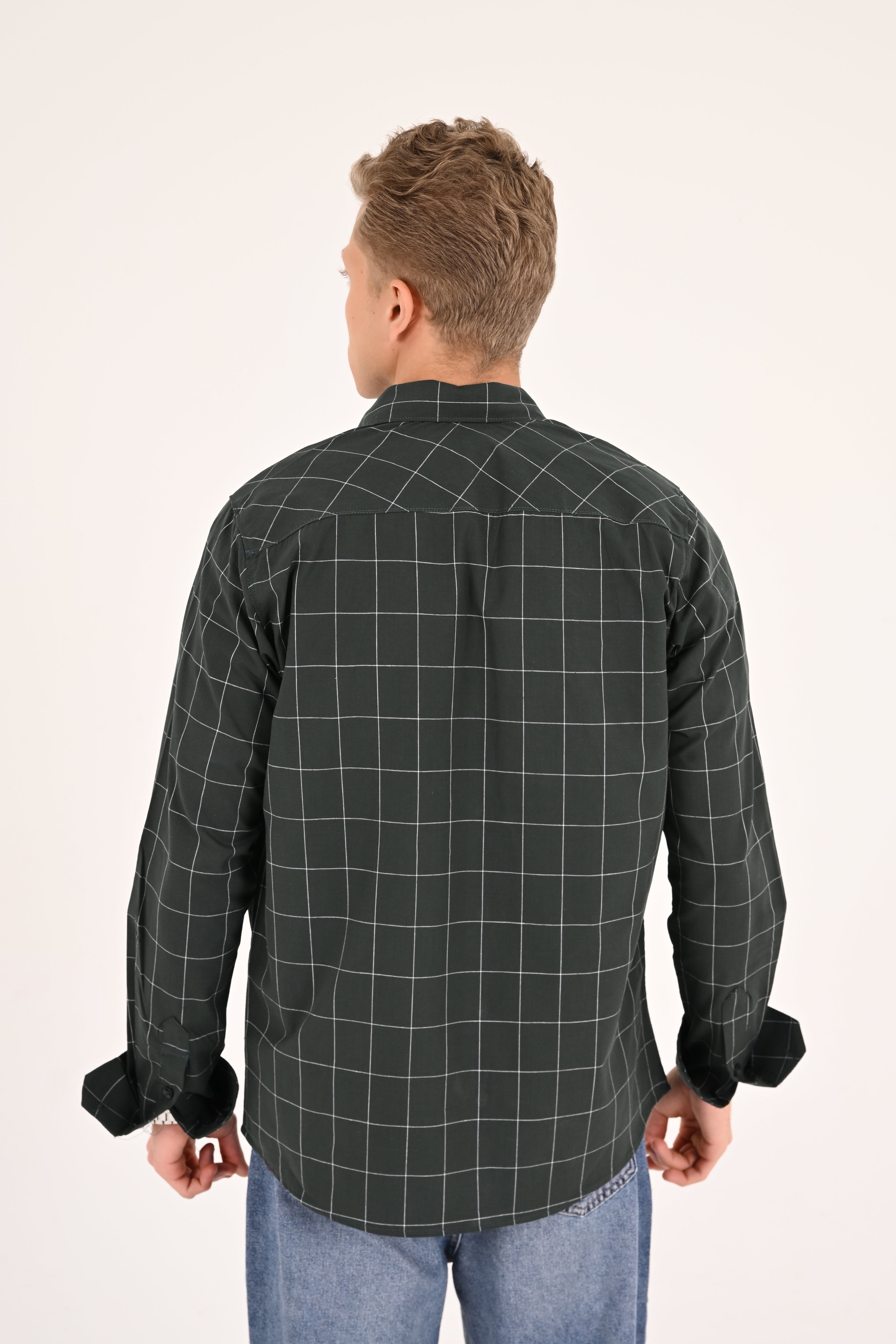 Forest Green Windowpane Regular Fit Check Shirt