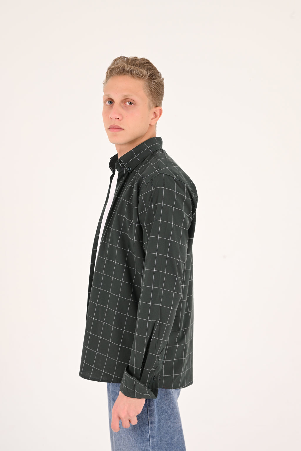 Forest Green Windowpane Regular Fit Check Shirt