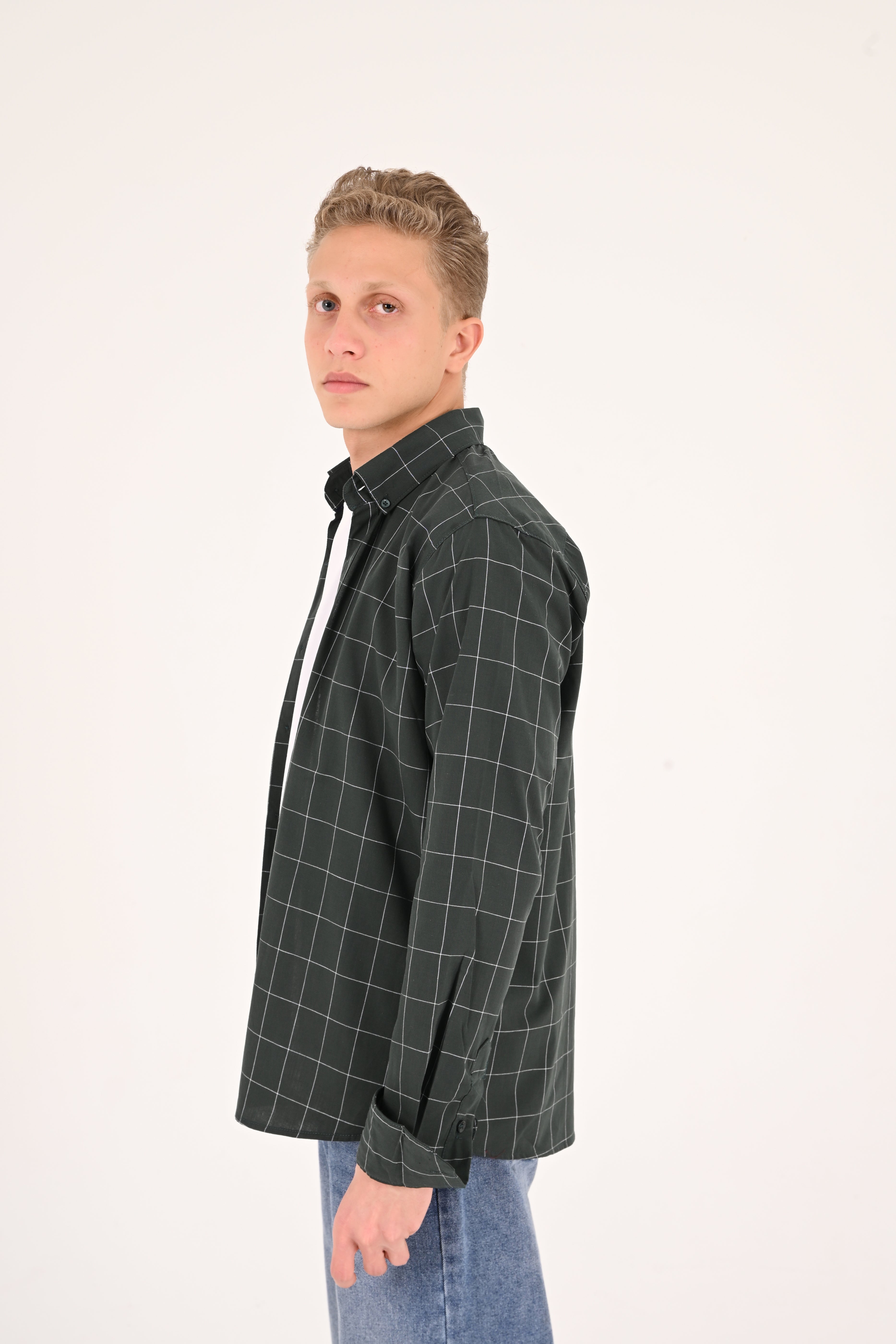 Forest Green Windowpane Regular Fit Check Shirt