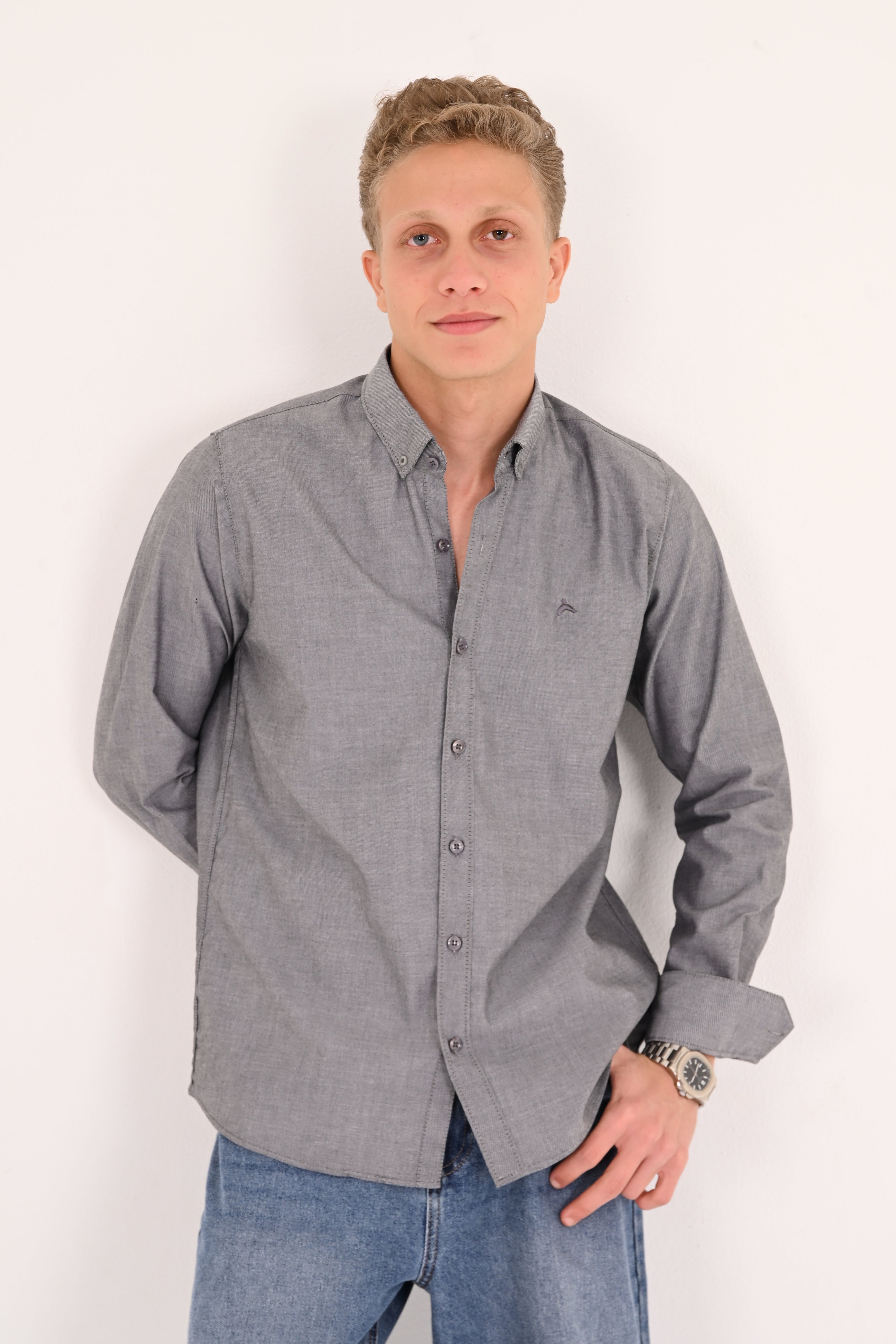 Grey Regular Fit Oxford Shirt