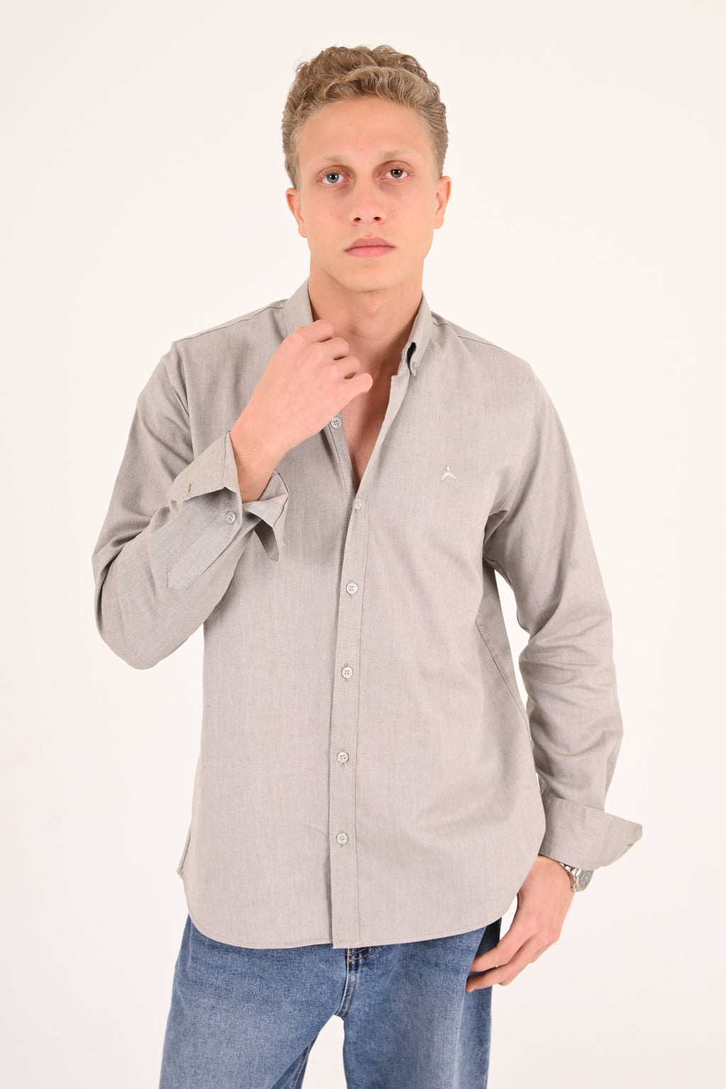 Light Heather Grey Regular Fit Oxford Shirt