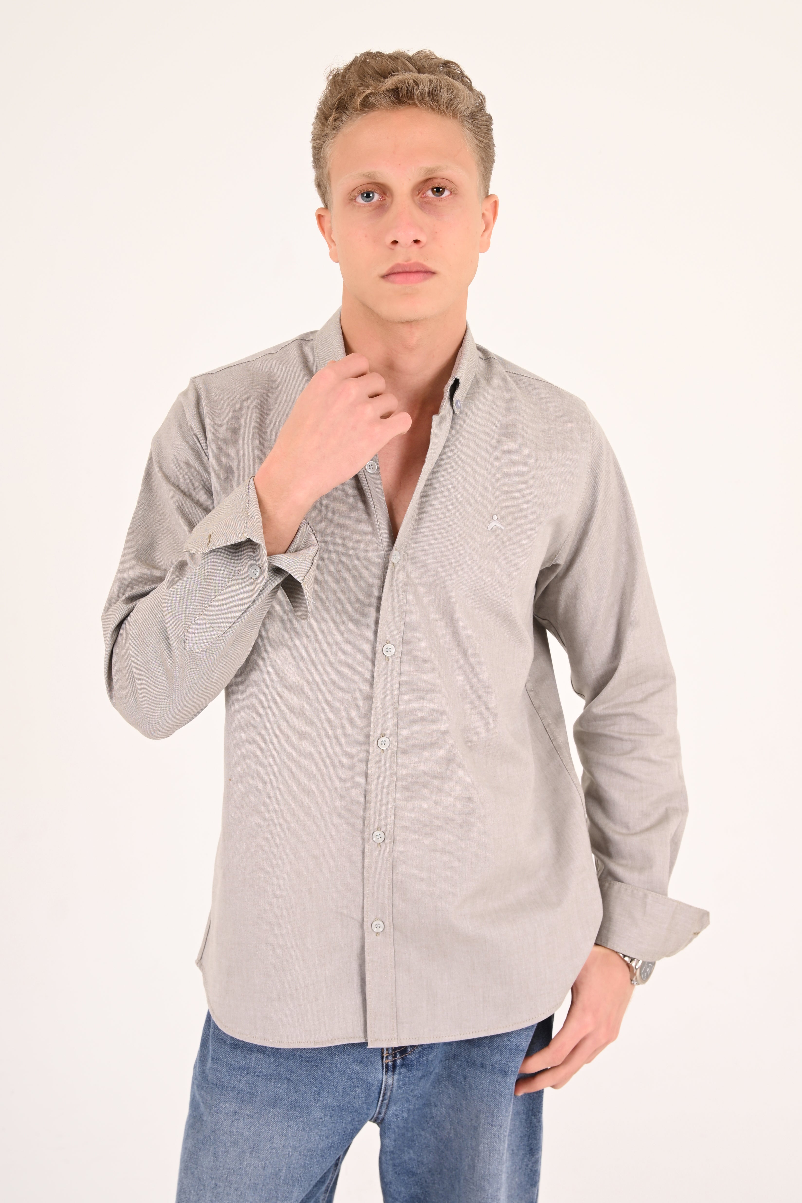 Light Heather Grey Regular Fit Oxford Shirt