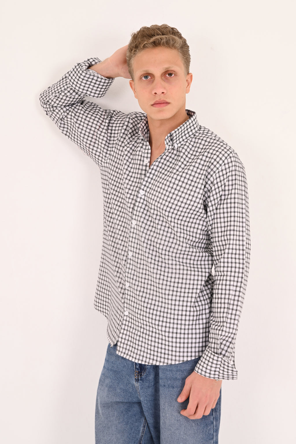 Crisp White Small Check Regular Fit Shirt