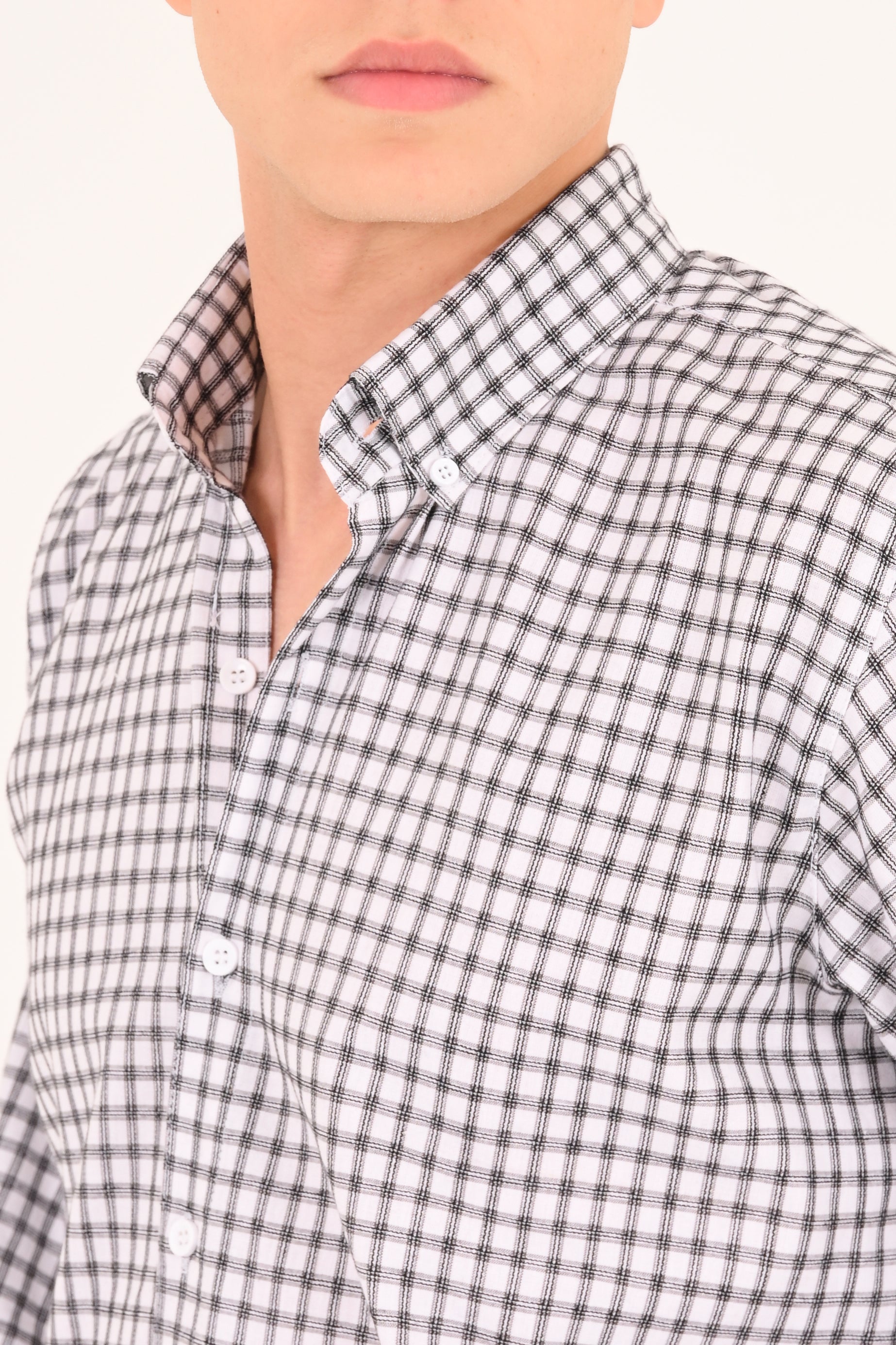 Crisp White Small Check Regular Fit Shirt