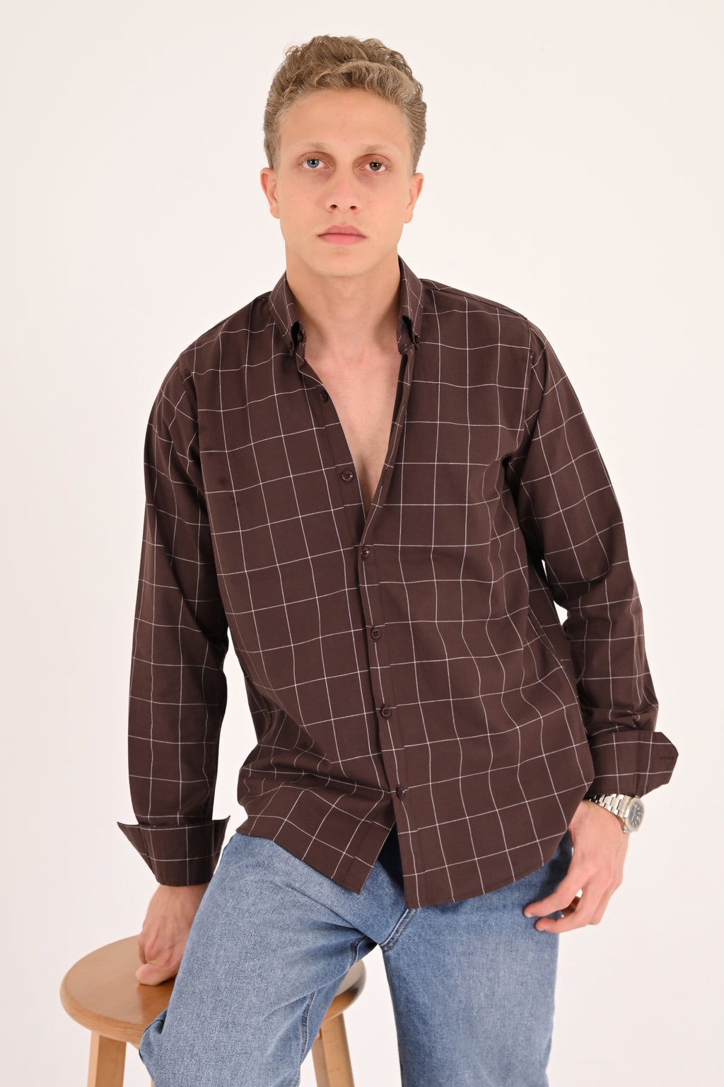 Mocha Windowpane Regular Fit Check Shirt
