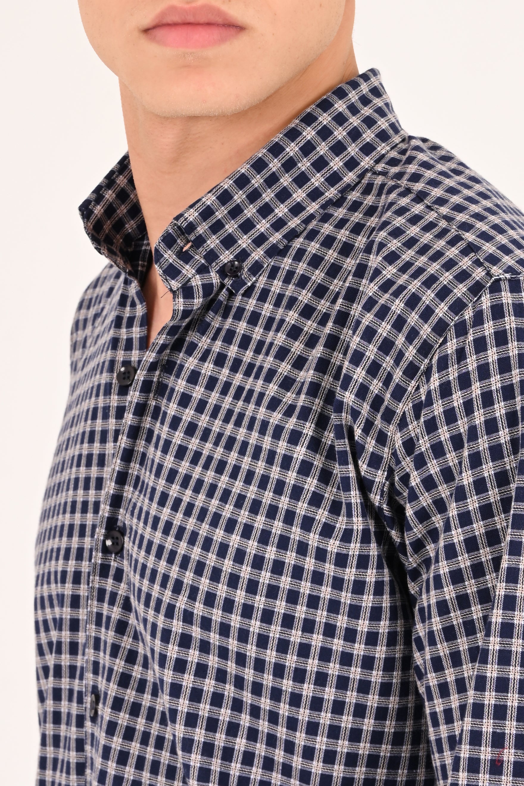 Navy Grey Small Check Regular Fit Shirt