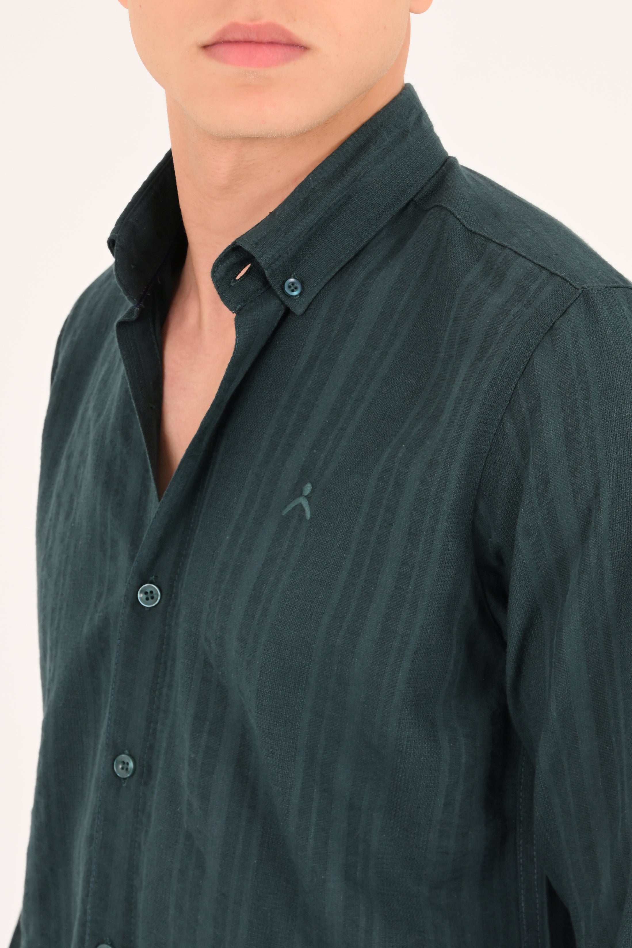 Forest Green Cotton Jacquard Regular Fit Shirt